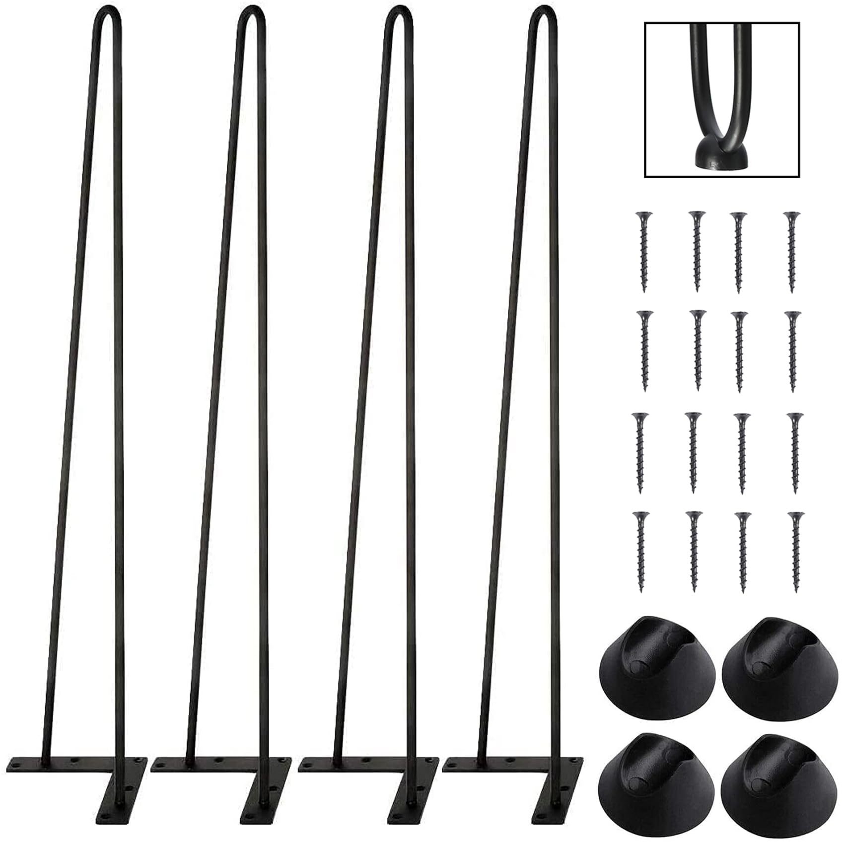 TENGCHANG 30 Inch Hairpin Table Legs - Set of 4 Black Metal Desk Legs for Dining Table, Workbench, Coffee Table & DIY Furniture Projects - Heavy Duty Solid Steel Bar Legs for Modern Home & Office Decor
