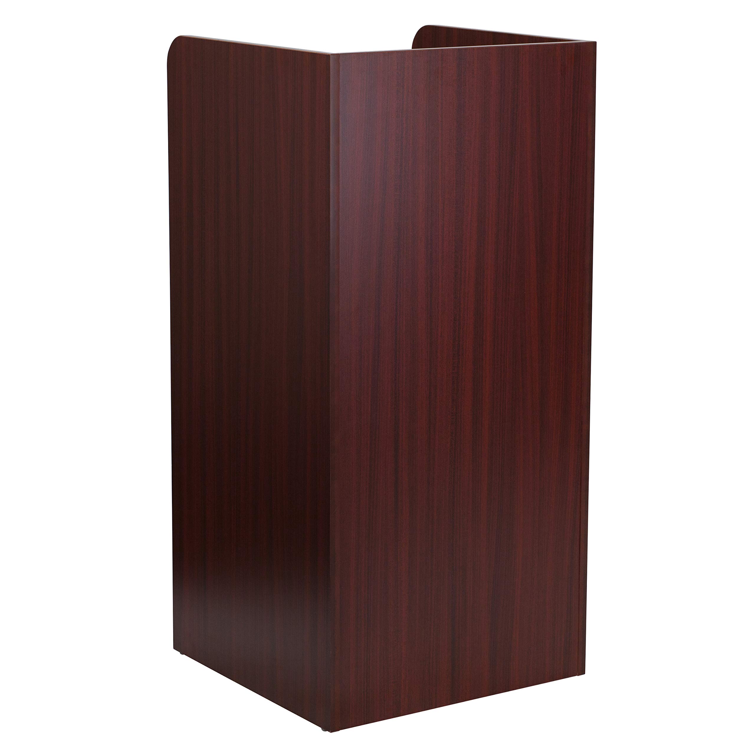 Flash Furniture Sony Laminate Wood Commercial-Grade Trash Can with Tray Top - Mahogany Restaurant Garbage Bin for Kitchen, Office & Public Spaces