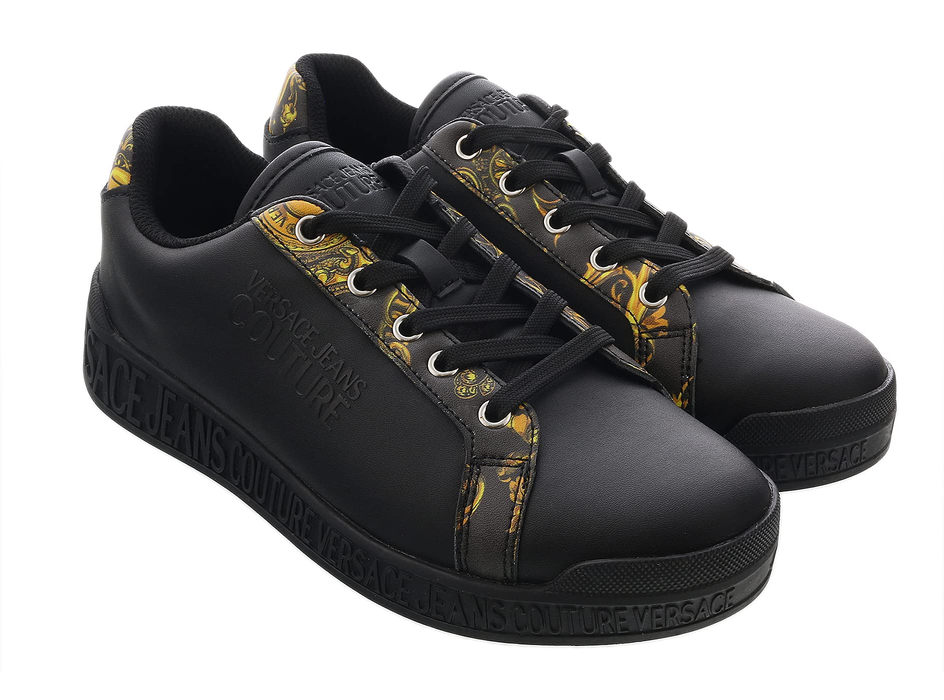 Versace Jeans Couture Women's Baroque Print Lace-Up Sneakers - Black Fashion Sneakers for Casual Wear & Street Style