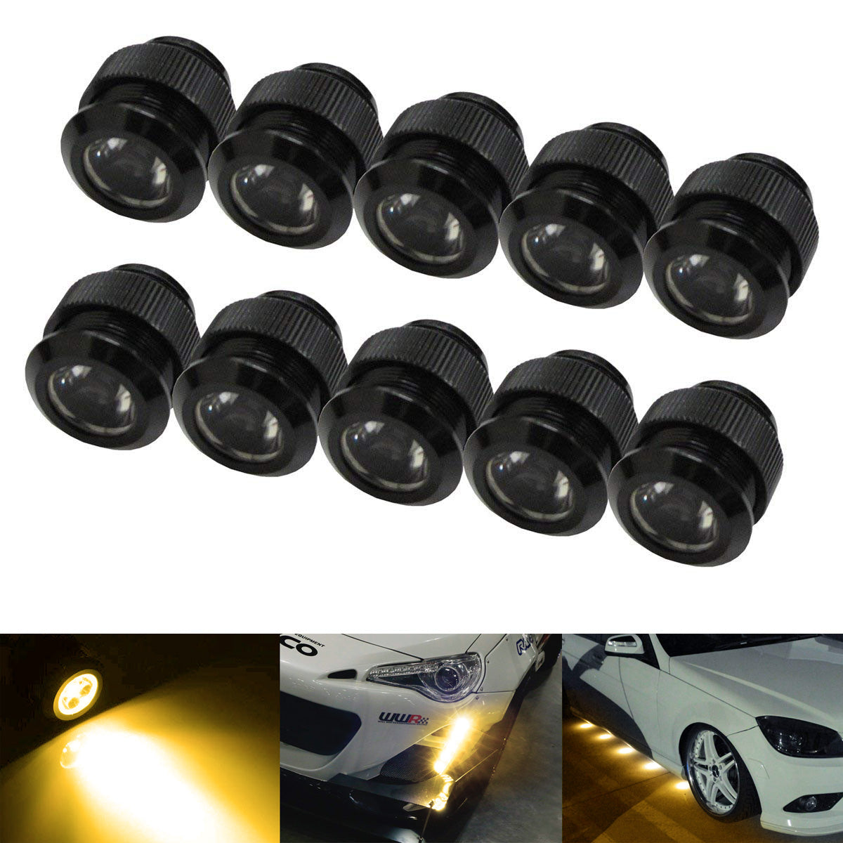 3000K Yellow 30W High Power Flexible LED Daytime Running Lights & Puddle Lamps Kit - Durable Waterproof Car Lighting for Trucks, SUVs, Jeeps (Easy Installation, Enhanced Visibility)