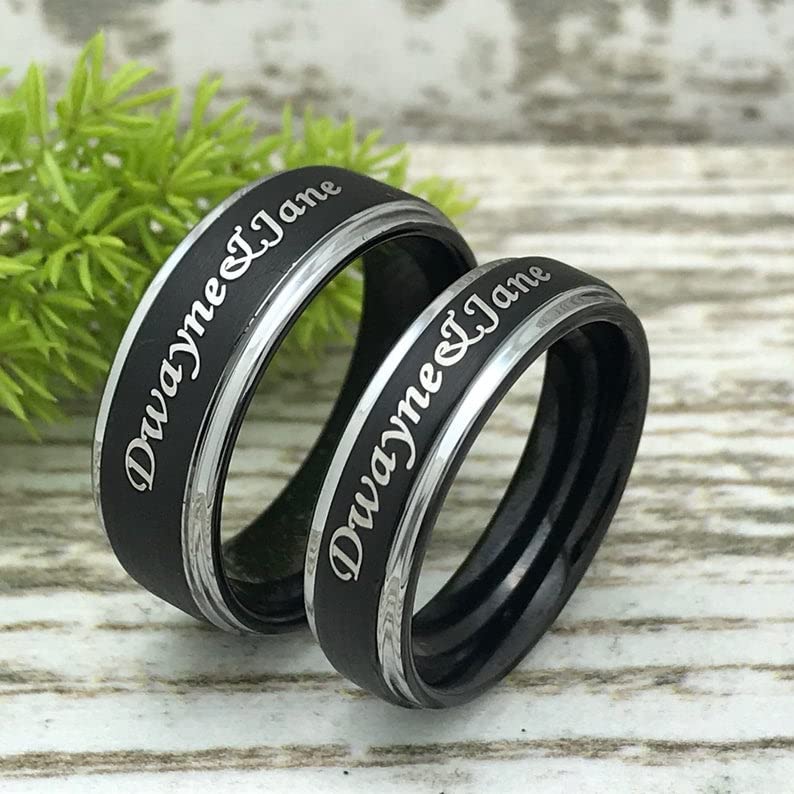 K & Co. 8mm/6mm Tungsten Wedding Bands for Couples - His & Hers Matching Rings Set, Personalized Engraved Anniversary Rings TCR516 - Perfect for Weddings, Engagements & Romantic Gifts