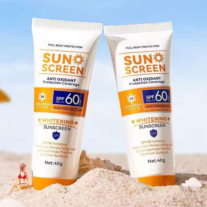 Organic Herbal Sunscreen SPF 60 - Natural Whitening & Hydrating Formula - Lightweight Non-Greasy UV Protection for Face & Body - Ideal for Daily Use, Beach, Swimming & Outdoor Activities