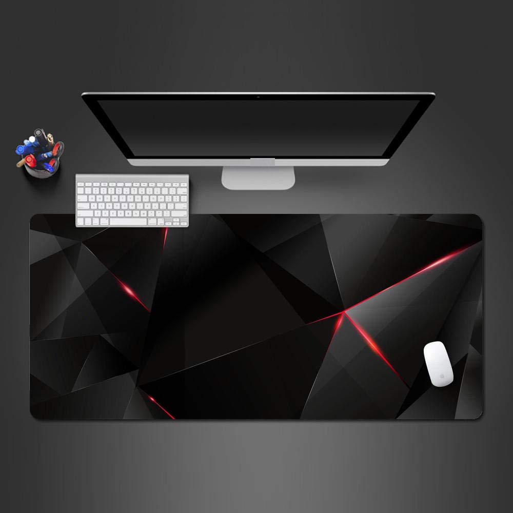 JIA CHOZI XL Gaming Mouse Pad - 800x400x3mm Water-Resistant Non-Slip Rubber Base with Stitched Edges | Premium Textured Black Mouse Mat with Red Geometric Lines for PC, Laptop & Computer Gaming | Perfect for Office Work, eSports & Home Computer Use