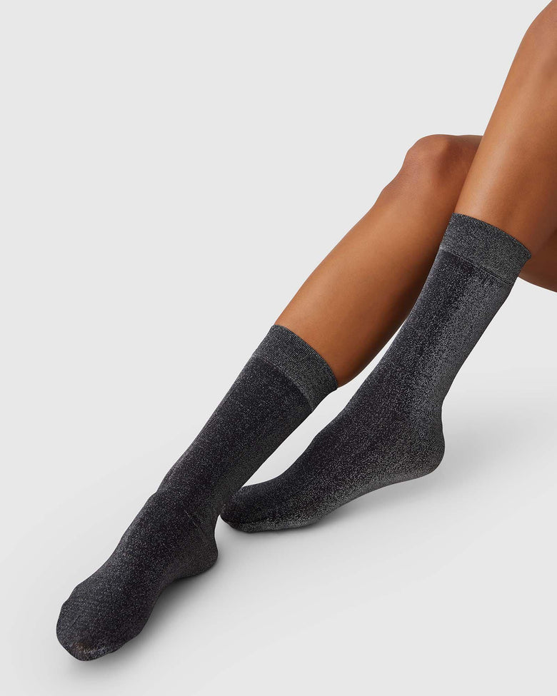 Swedish Stockings Ines Shimmery Black Socks - Elegant Shimmer Hosiery for Women, Perfect for Evening Events, Parties & Special Occasions