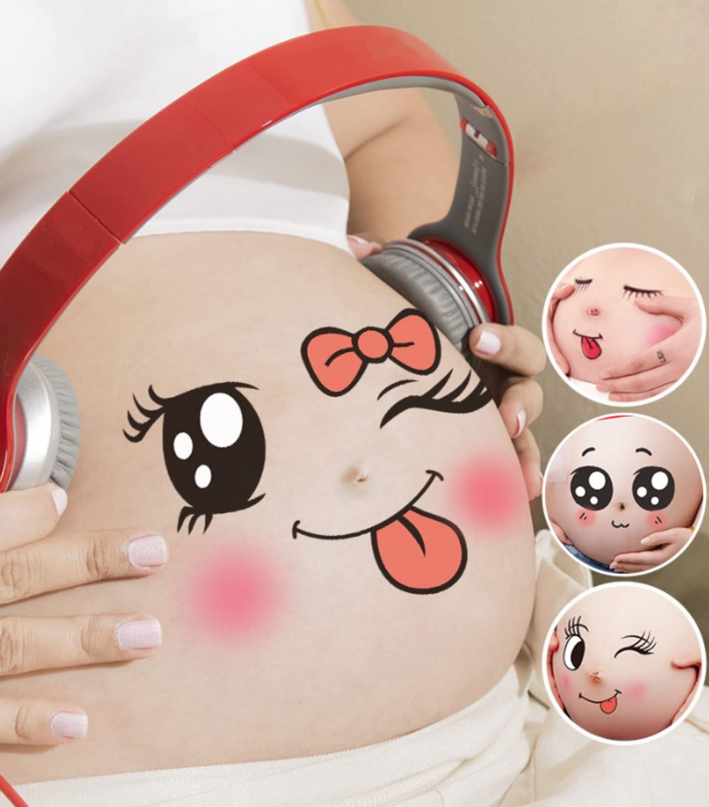 Funny Pregnancy Belly Stickers Set - 10 Pcs Cute Facial Expression Bump Stickers for Maternity Photoshoot, Baby Shower & Gender Reveal - Happy, Shy, Excited Emotion Decals for Expecting Moms