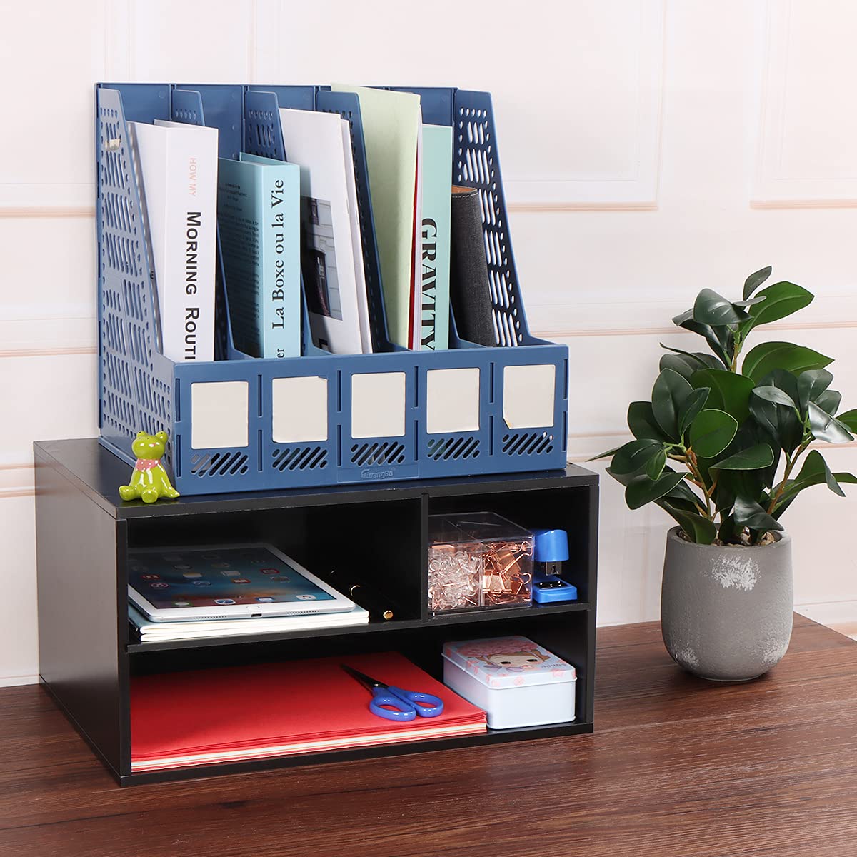 EMERIT Wooden Printer Stand with Storage - 2-Tier Desk Organizer for Home & Office, Printer Riser - Perfect for Organizing Paper, Supplies & Small Electronics on Your Workspace