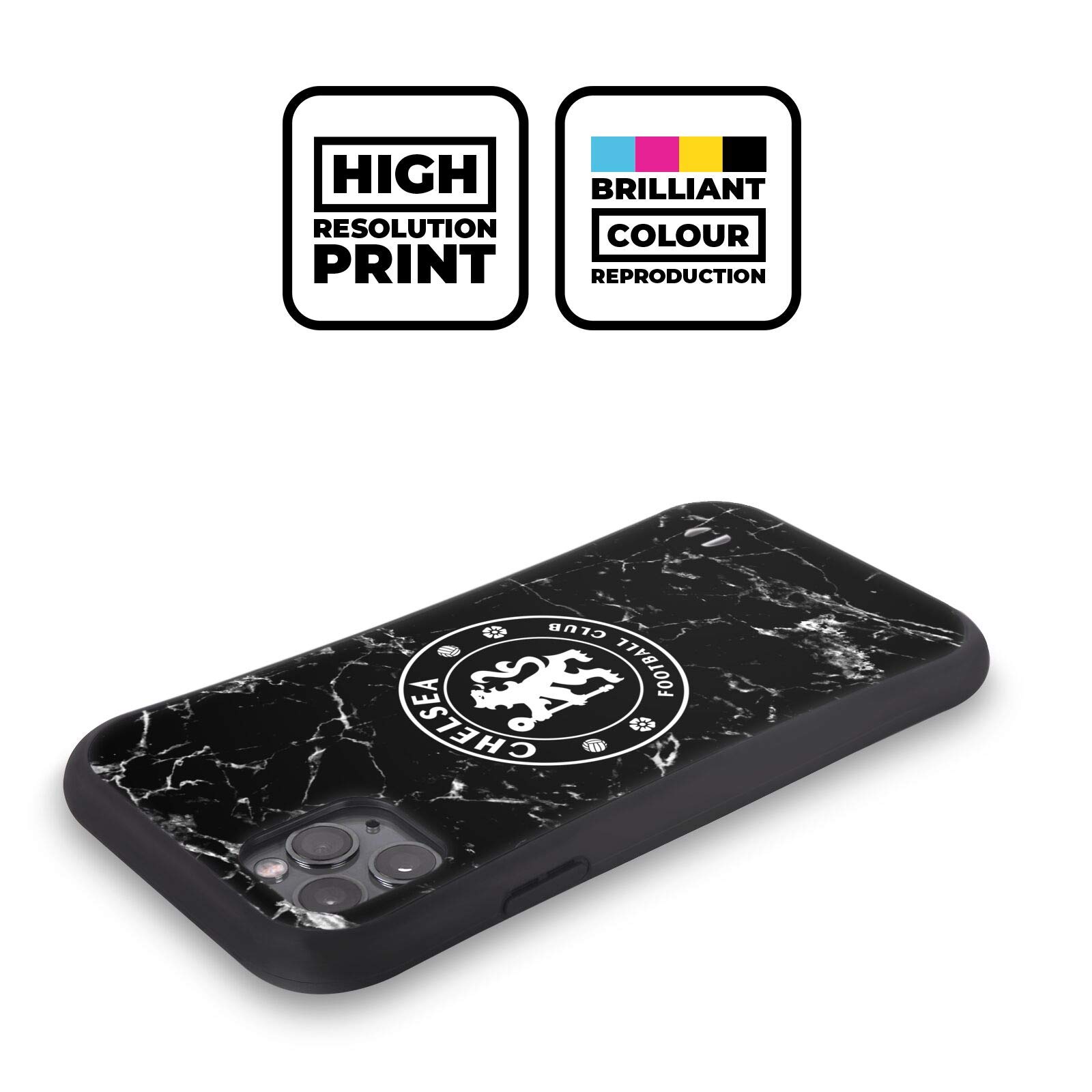 Officially Licensed Chelsea FC Black Marble Crest Hybrid Case for iPhone 13 Pro Max - Durable Protection with Stylish Football Club Design - Perfect for Fans, Daily Use & Game Days