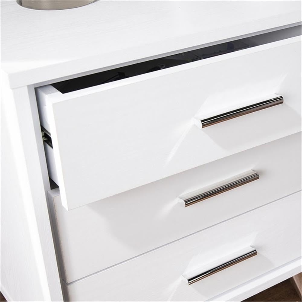 Allora Mid-Century Modern 3-Drawer Nightstand - White & Chrome Finish Bedside Table for Bedroom, Living Room, or Office
