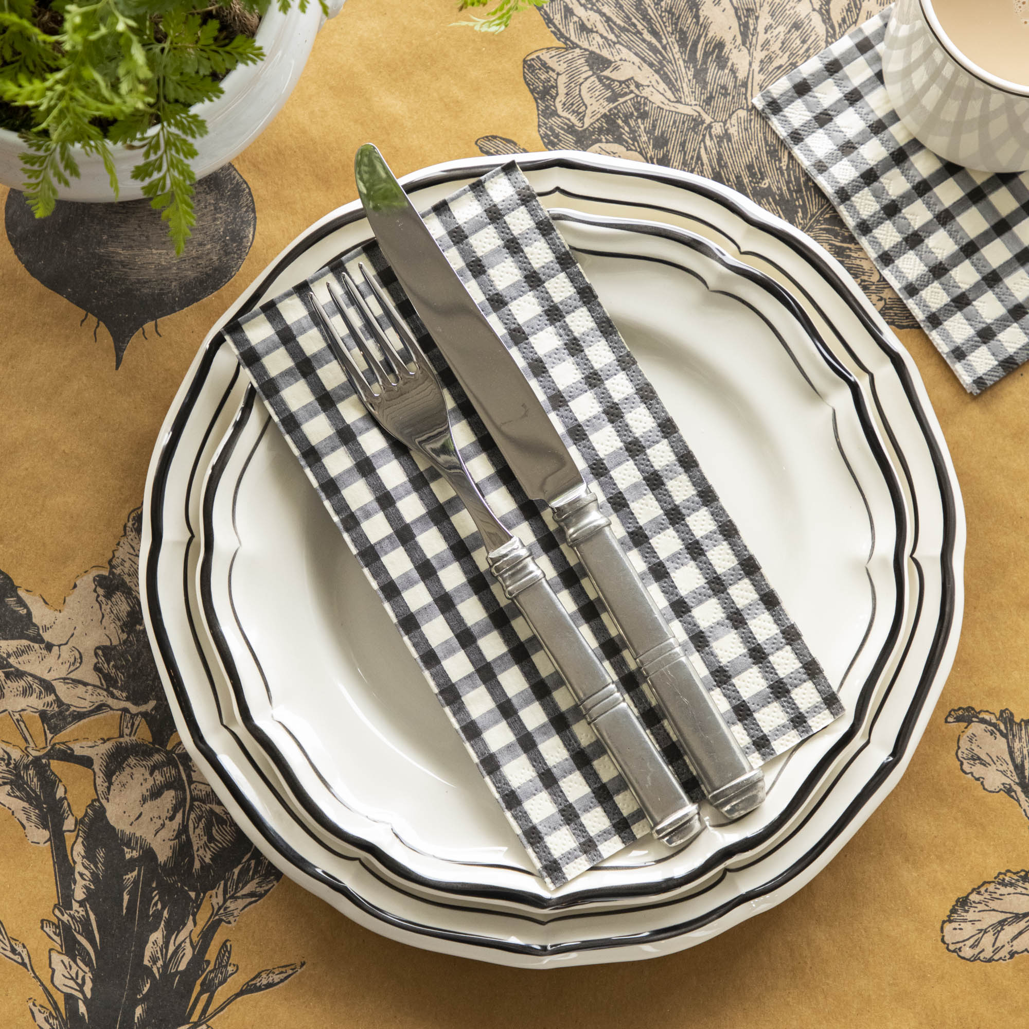 Premium Black Painted Check Guest Napkins - 12 Pack Cotton Linen Cocktail Napkins for Parties, Weddings & Dinner Table Decor