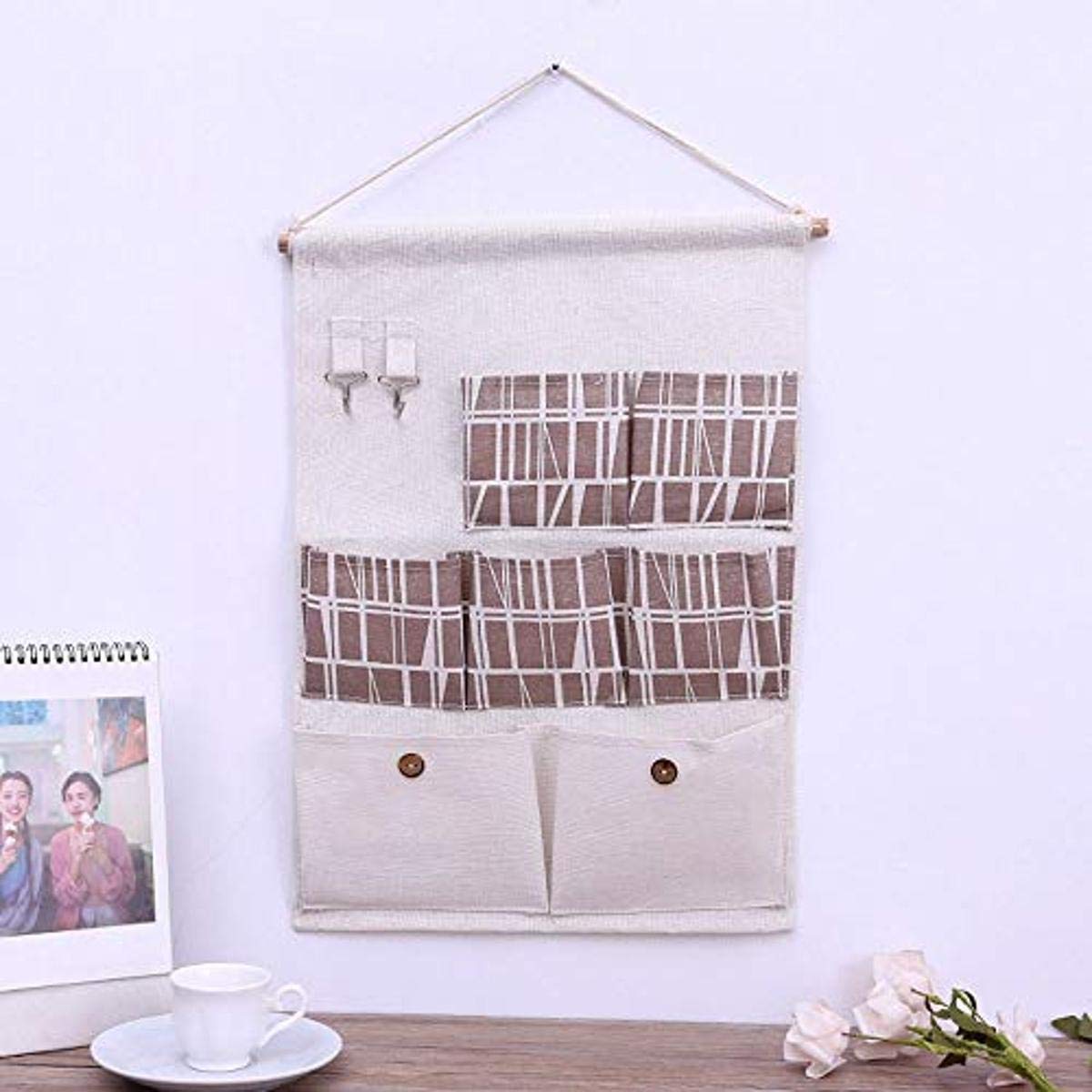 Axgo 7-Pocket Over The Door Magazine Organizer - Light Brown Hanging Storage with 2 Hooks for Closet, Bathroom & Bedroom Organization - Perfect for Magazines, Towels & Accessories