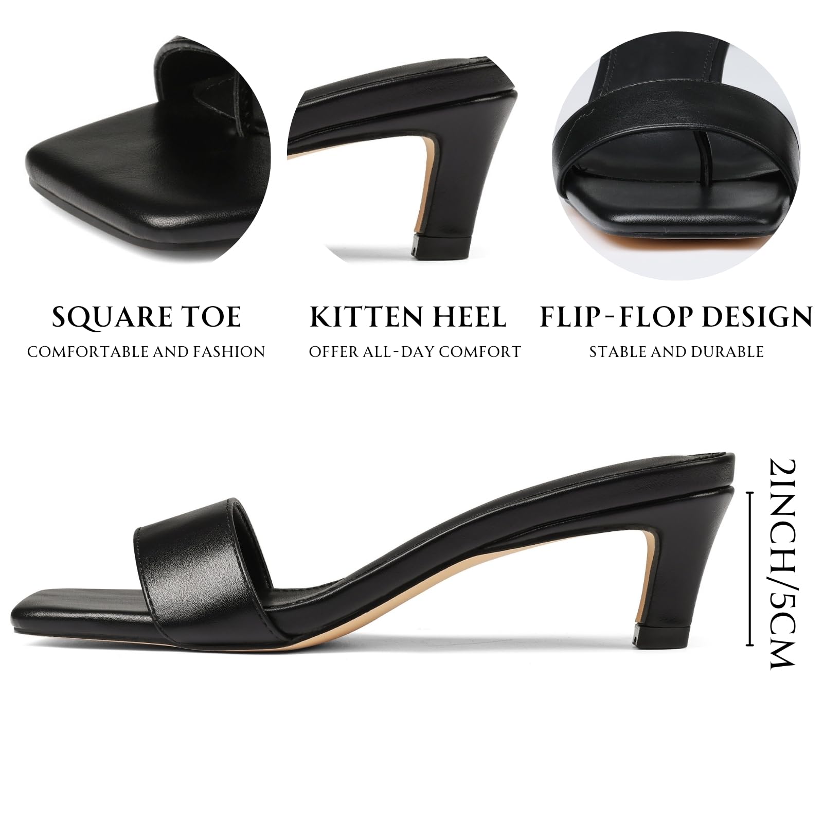 Uacllcau Women's Square Toe Kitten Heel Sandals - Slip On Low Heel Mules Pumps for Casual & Dress Wear | Perfect for Summer Outfits, Office, Dates & Beach Weddings