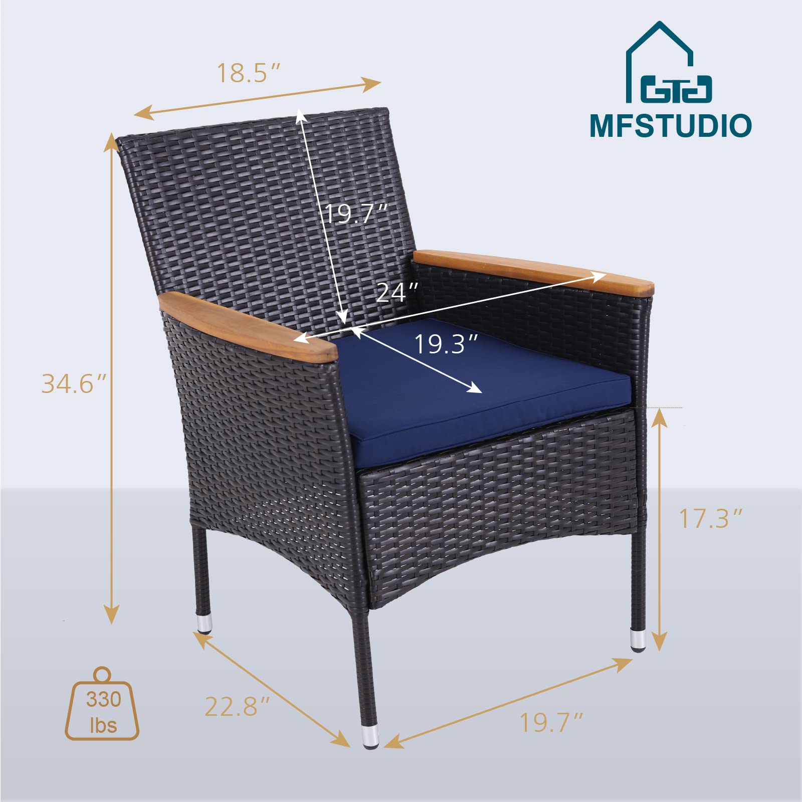 MFSTUDIO 4-Piece Brown Wicker Patio Dining Chairs Set - Outdoor Rattan Woven Chairs with Cushions, Wide Seat for Porch, Garden, Backyard & Poolside - Perfect for Dining, Lounging and Entertaining Guests