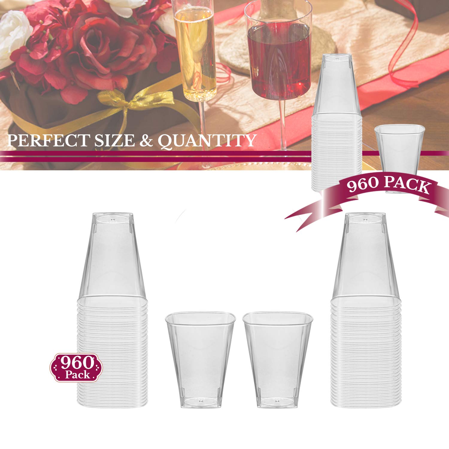 960 Pack Plastic Shot Glasses - 2oz Clear Disposable Tequila Shot Cups for Jello Shots, Cocktails & Party Drinks - Bulk Party Supplies for Weddings, Bars, and Celebrations