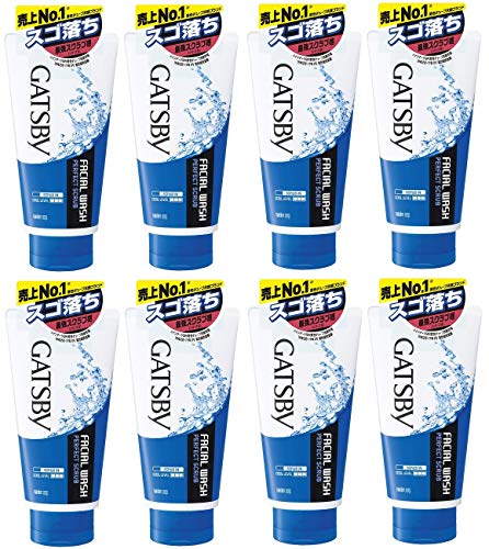 Gatsby Facial Wash Perfect Scrub 130g - Deep Cleansing Exfoliating Face Wash for Men (Pack of 8) - Ideal for Daily Skincare Routine & Travel Size Convenience