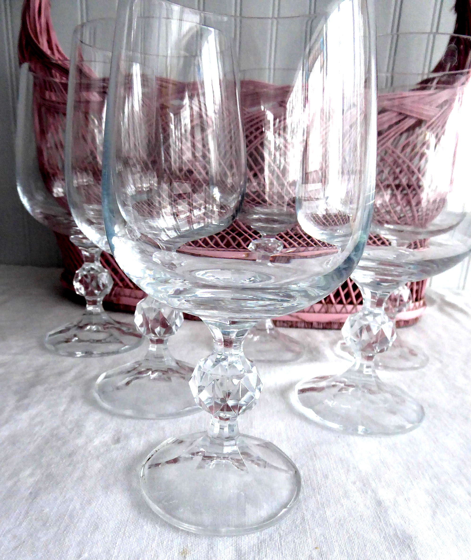Vintage Bohemia Crystal 6-Piece Water Goblet Set - Lead-Free Claudia Faceted Ball Knop Design (1970s) - Perfect for Elegant Dinner Parties, Wedding Receptions & Home Decor