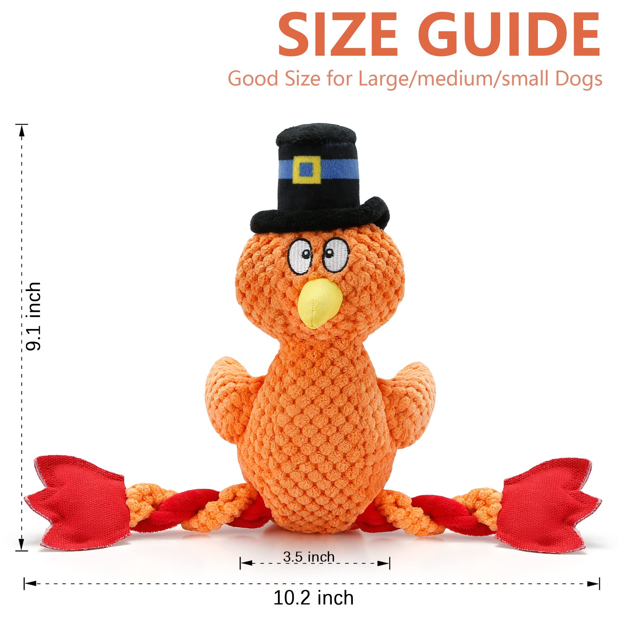 Senneny Thanksgiving Turkey Squeaky Dog Toy with Chew-Resistant Plush - Interactive Puppy Chew Toy for Small, Medium & Large Dogs - Perfect for Holiday Playtime & Training Rewards