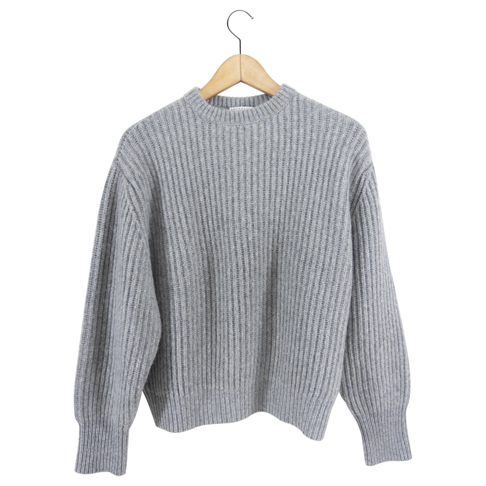 Brunello Cucinelli Light Grey Shimmer Cashmere Sweater for Women | Soft Luxury Knitwear | Perfect for Office, Date Night & Winter Travel