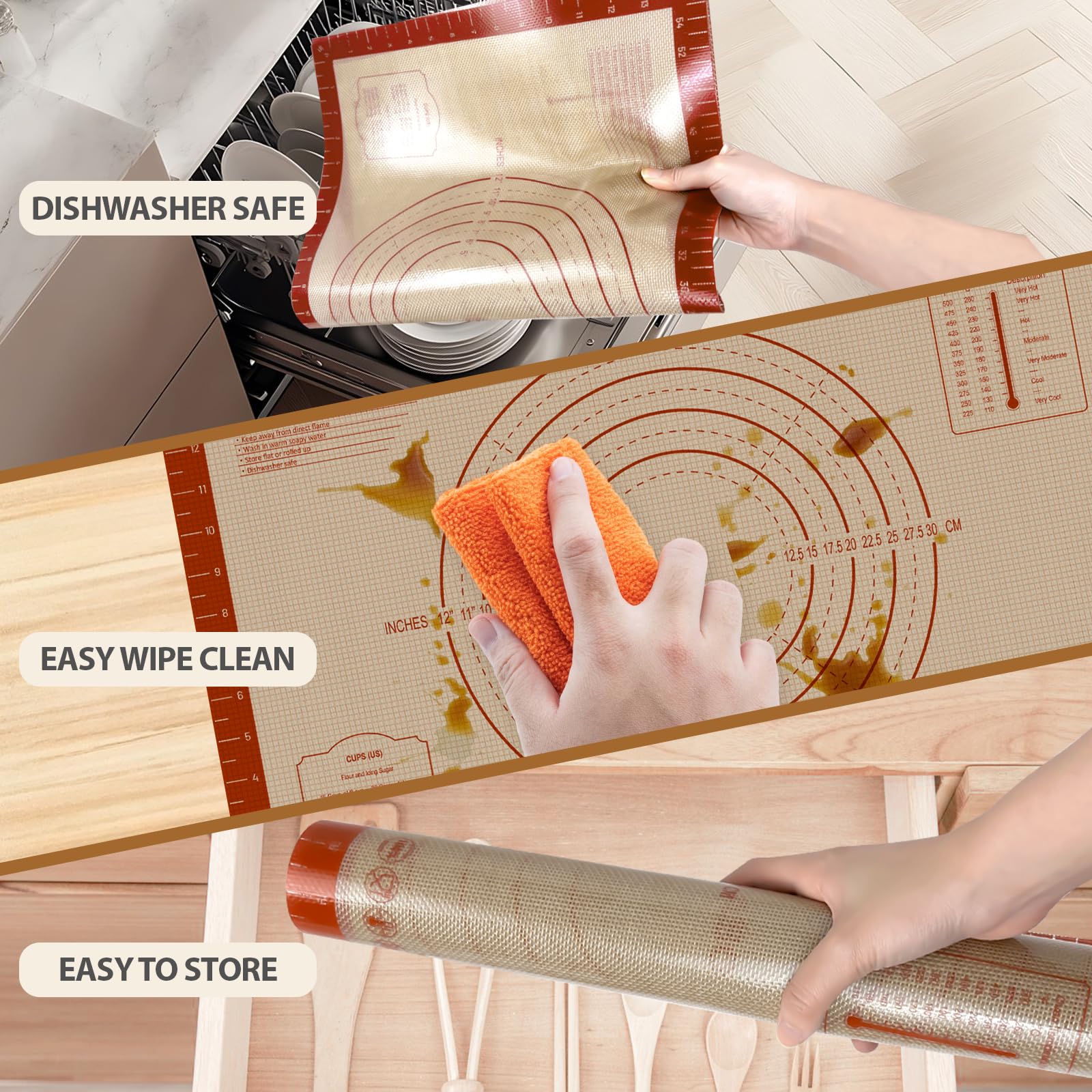 Premium Silicone Baking Mat - 0.7mm Extra Thick Non-Stick Pastry Dough Sheet (24