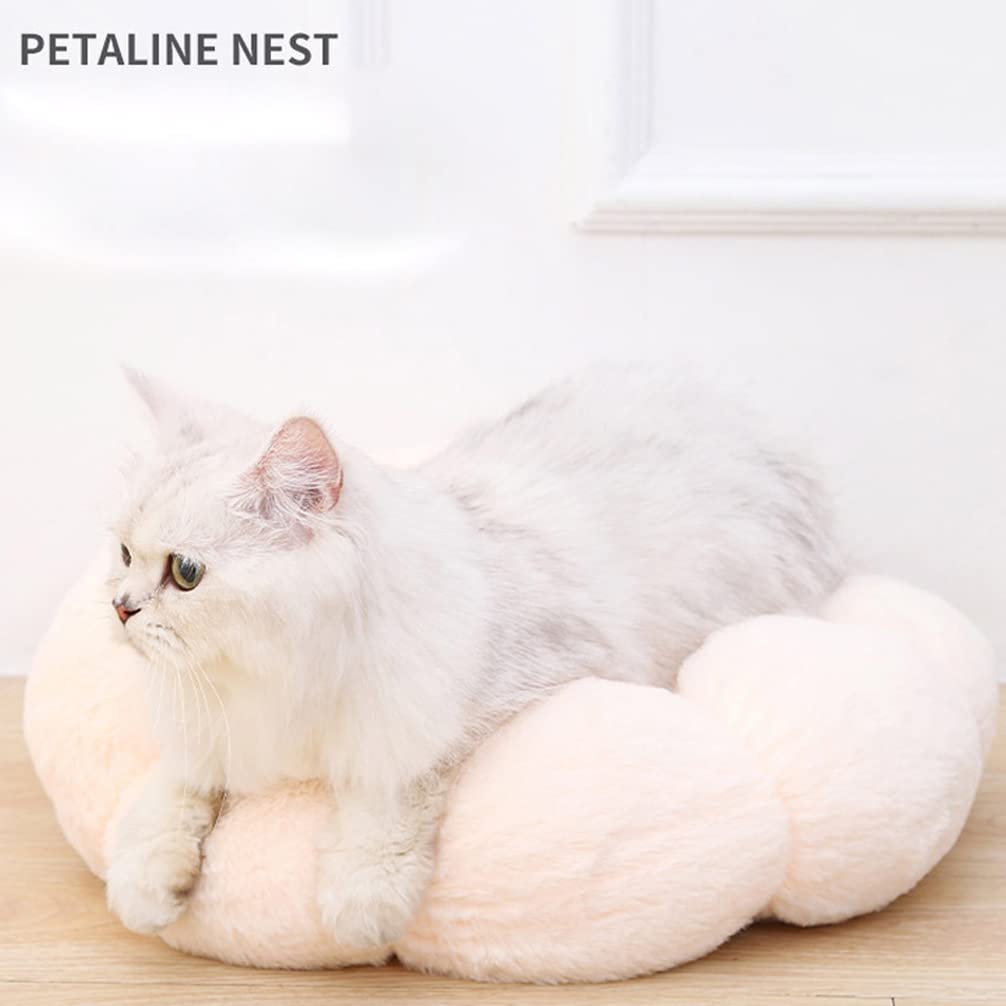 Cozy Plush Donut Pet Bed for Cats & Dogs - Anti-Anxiety Calming Dog Bed & Cat Cushion with Flower Design in Pink/White - Perfect for Puppies, Kittens & Anxious Pets (Home, Crate & Travel Use)