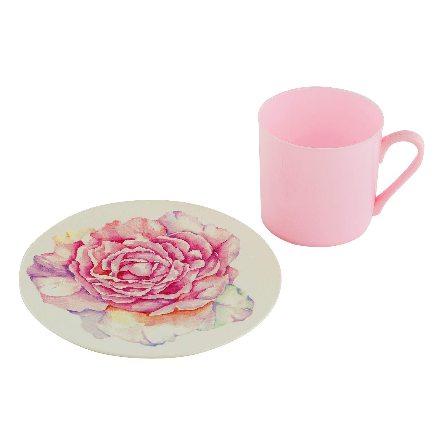 Elegant Pink Floral Disposable Plastic Cups & Saucers Set - 6