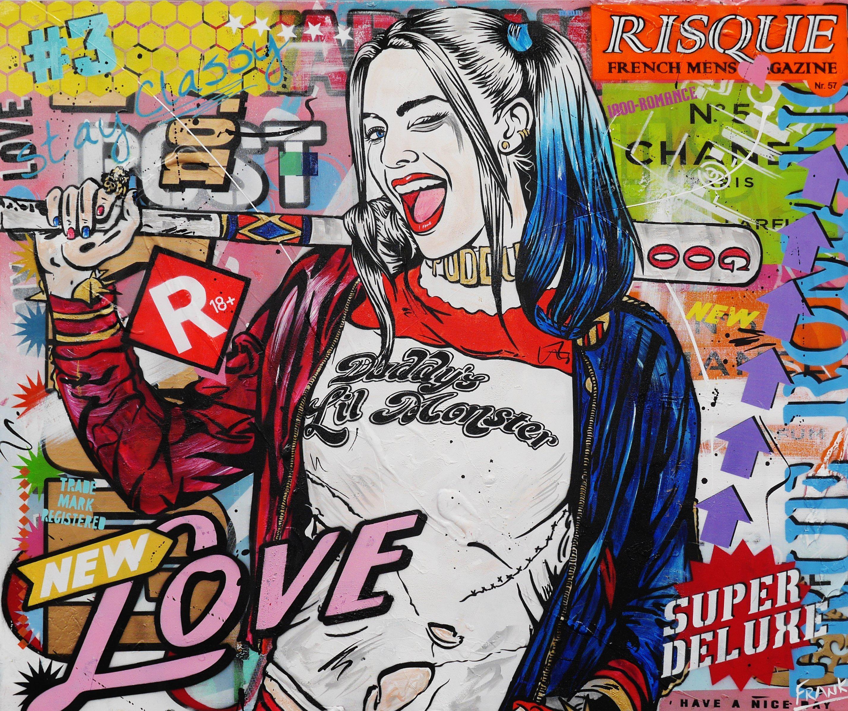 120cm x 100cm Harley Quinn Pop Art Canvas Painting - Vibrant Superhero Wall Decor for Bedroom, Living Room & Office - DC Comics Fan Gift