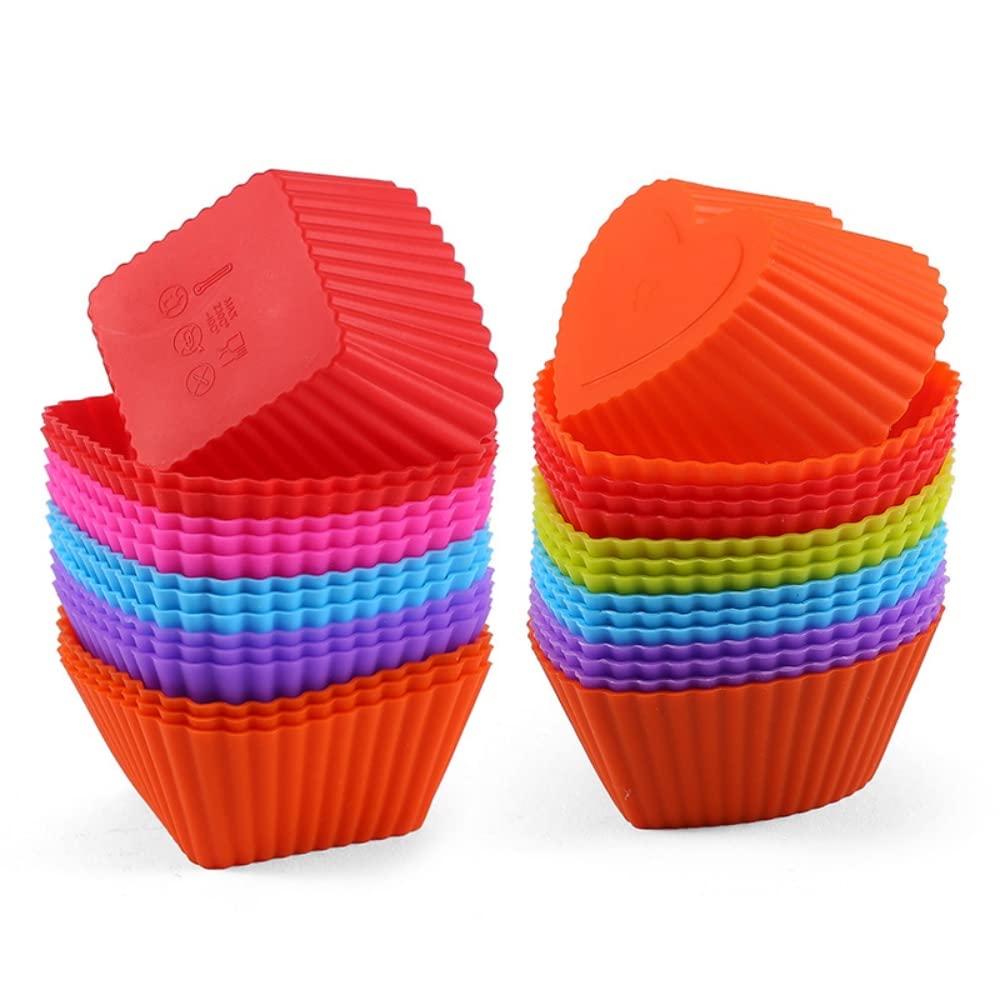 A-XINTONG 30-Pack Reusable Silicone Muffin Cups - Square & Heart Shaped Nonstick Baking Molds (2.75x2.75x1.18 inch) for Cupcakes, Truffles, Chocolate Candies - Perfect for Home Baking, Party Desserts & DIY Cake Decorating
