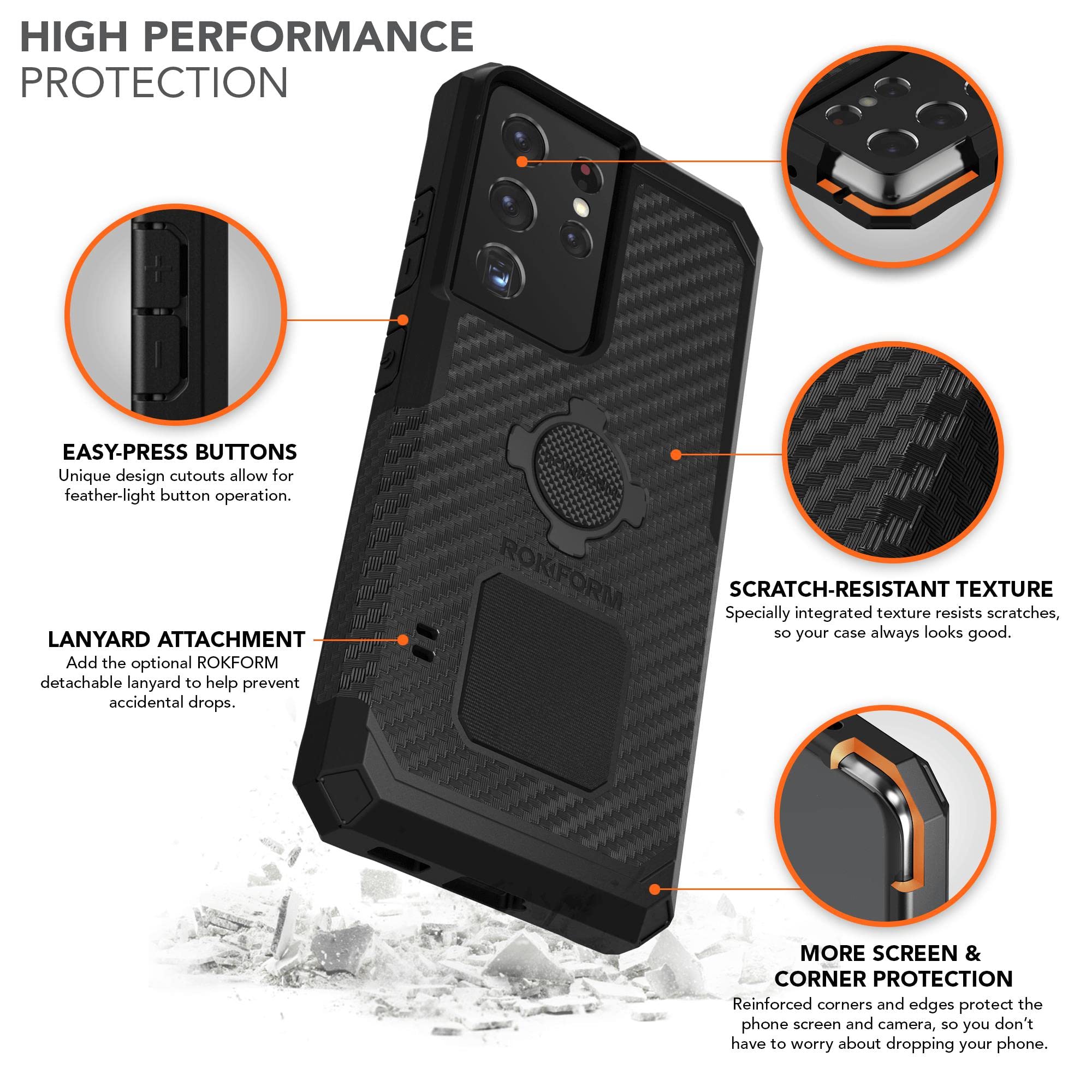 Rokform Galaxy S21 Ultra 5G 防摔手机壳 + Pro系列自行车支架 - 适用于骑行、户外探险和日常防护