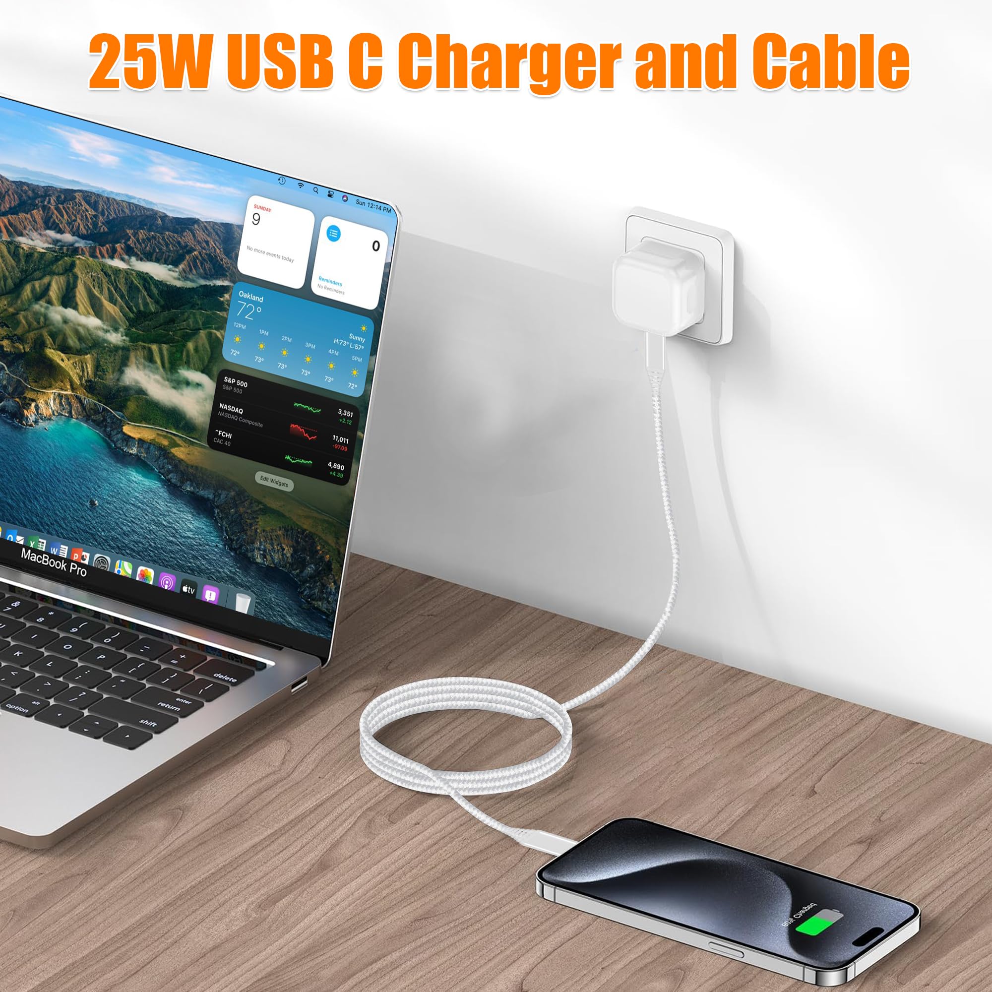 25W Super Fast Charger Plug & USB-C Cable for Samsung Galaxy A35/A16 5G/A26 5G/A36 5G/A56/S24/S24+/S25 Ultra/S23 FE/S22/S21/S20/A15/A25/A13/A22/A51/A04S & iPhone 16/15/14/13/12 Series - Quick Charge Adapter for Home, Office & Travel