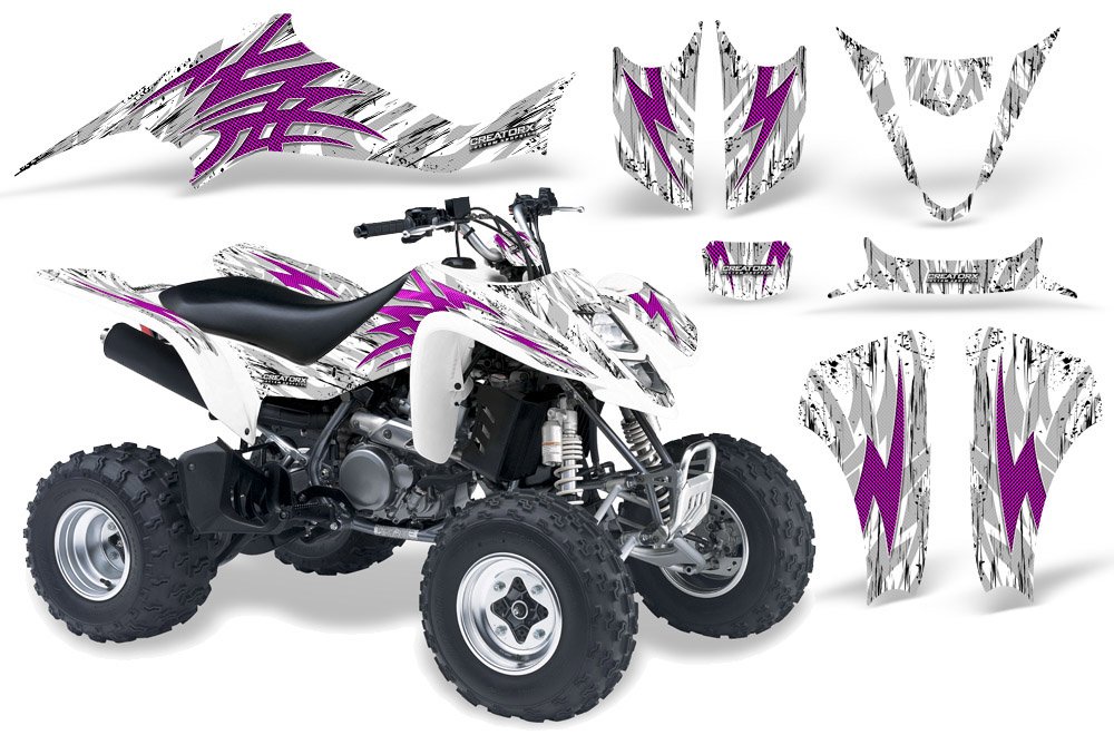 Suzuki LTZ 400 Graphics Kit - Tribal Design Decals & Stickers in Pink & White | ATV Quad Bike Customization & Off-Road Racing Accessories