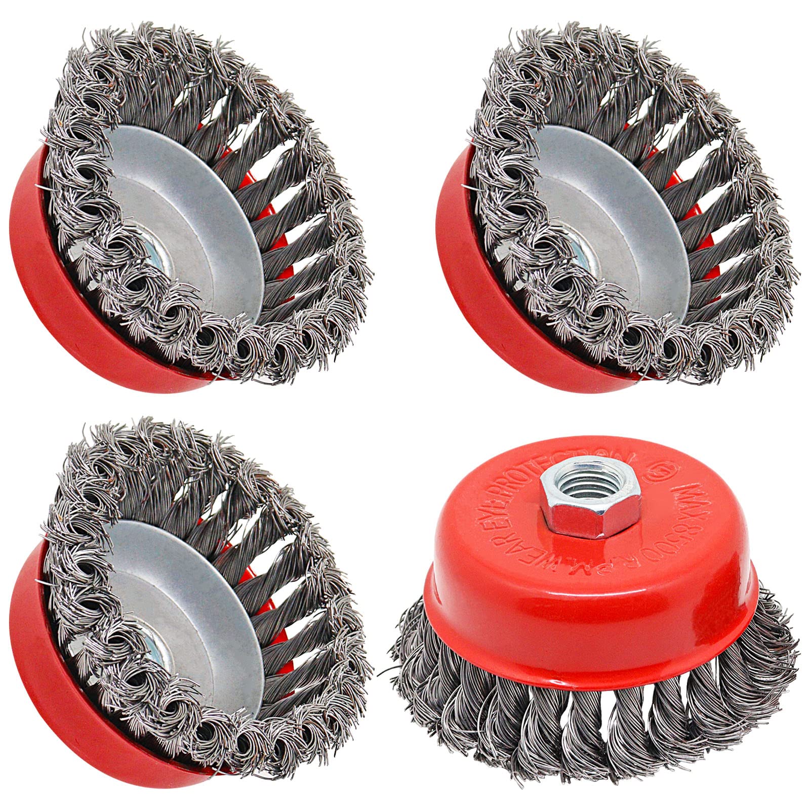 4 Pack 4 Inch Angle Grinder Wire Wheel - Twist Knotted Wire Cup Brush with 5/8