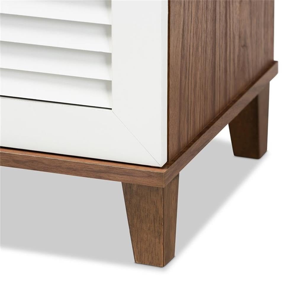 BOWERY HILL Modern 2-Door Shoe Cabinet - White & Walnut Shoe Storage Organizer Holds 12 Pairs - Perfect for Entryway, Bedroom or Closet Organization