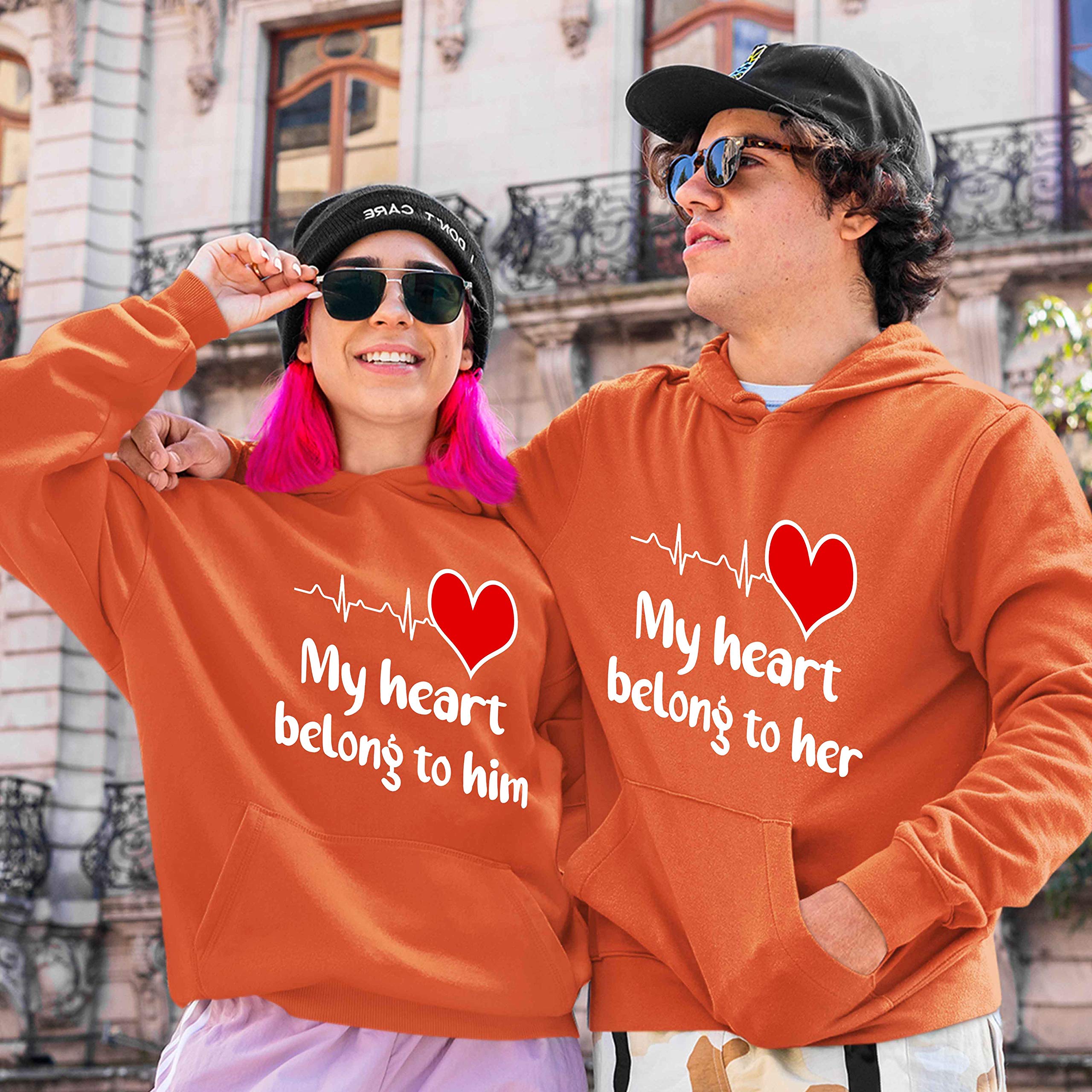 Best Family Gifts - My Heart Belongs To Him/Her Unisex Hoodies For Couples - Perfect For Date Nights & Cozy Evenings