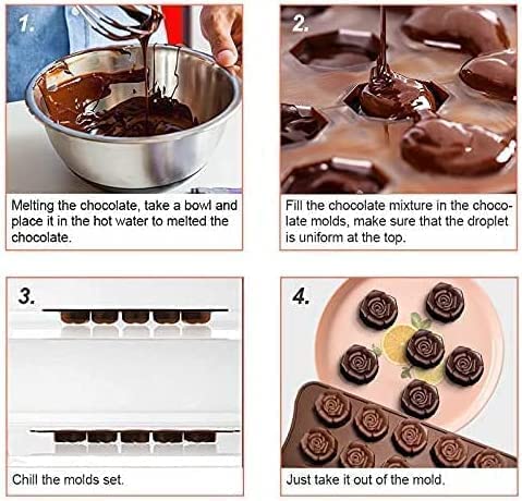 Premium Rose Silicone Chocolate Mold Set - 2PCS 15-Cavity Flower Silicone Molds for Baking, Ice Cubes & Cake Decorating | Perfect for Valentine's Day, Weddings & DIY Dessert Making