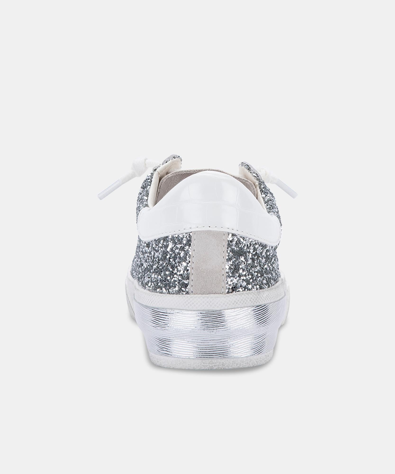 ZINA Women's Silver Glitter Sneakers - Fashionable Comfortable Walking Shoes for Casual Outfits & Parties