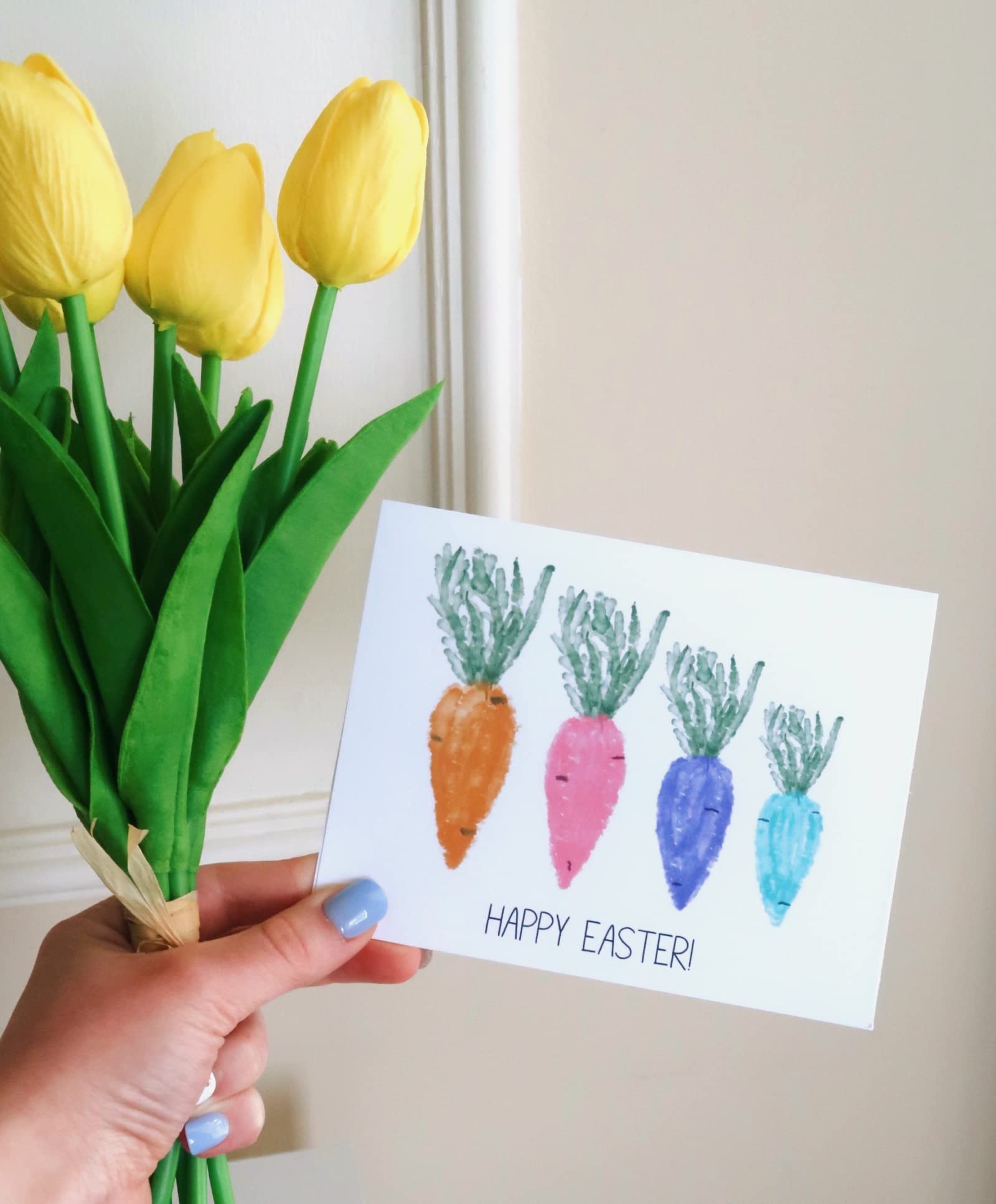 Happy Easter Greeting Cards - Set of 6 Watercolor Carrot Design Cards (5.5