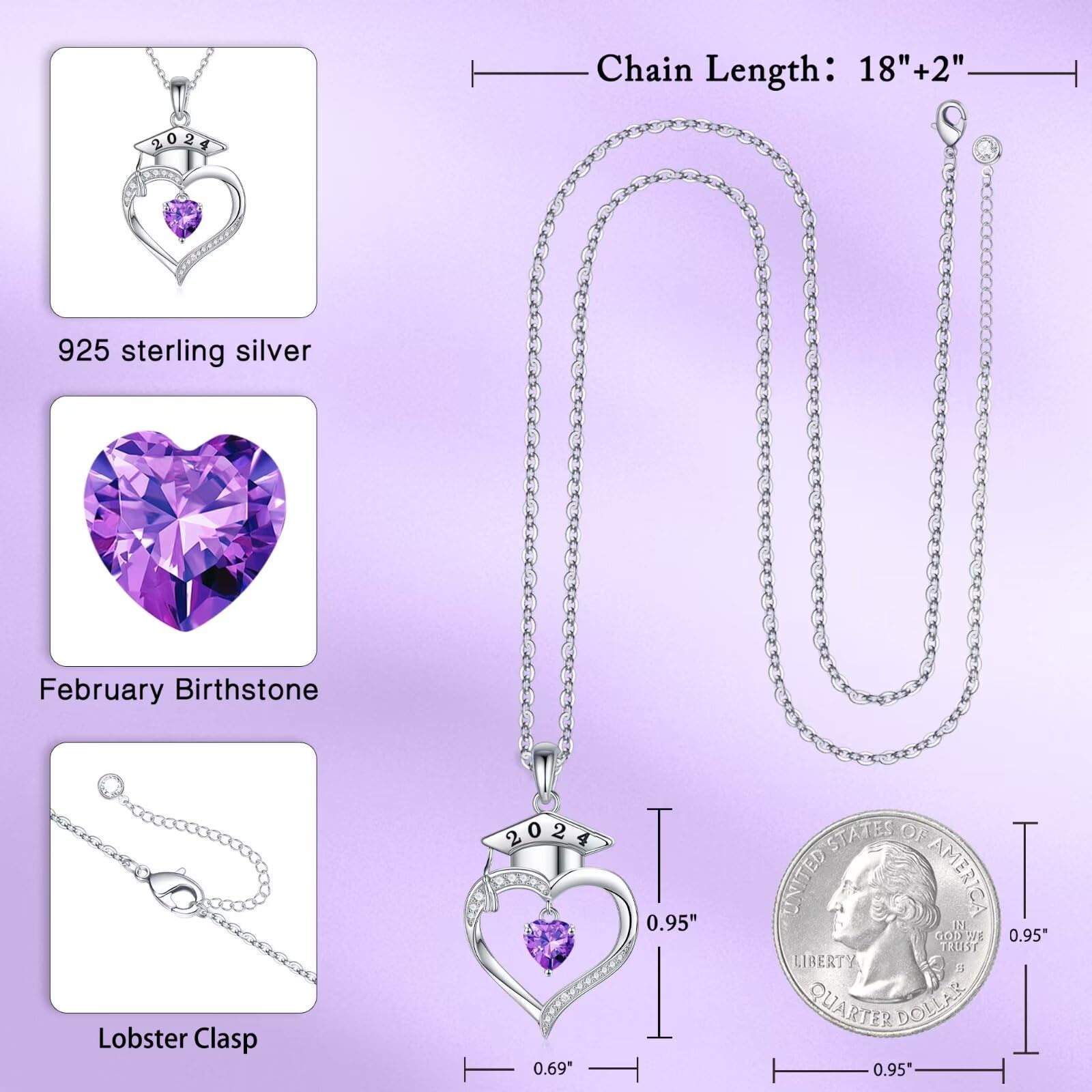 Iefil 2025 Graduation Gifts for Women - 925 Sterling Silver Heart Birthstone Necklace, Personalized Jewelry for Daughter, Sister, Girlfriend | Perfect High School & College Graduation Present, Birthday Gift, Anniversary Keepsake