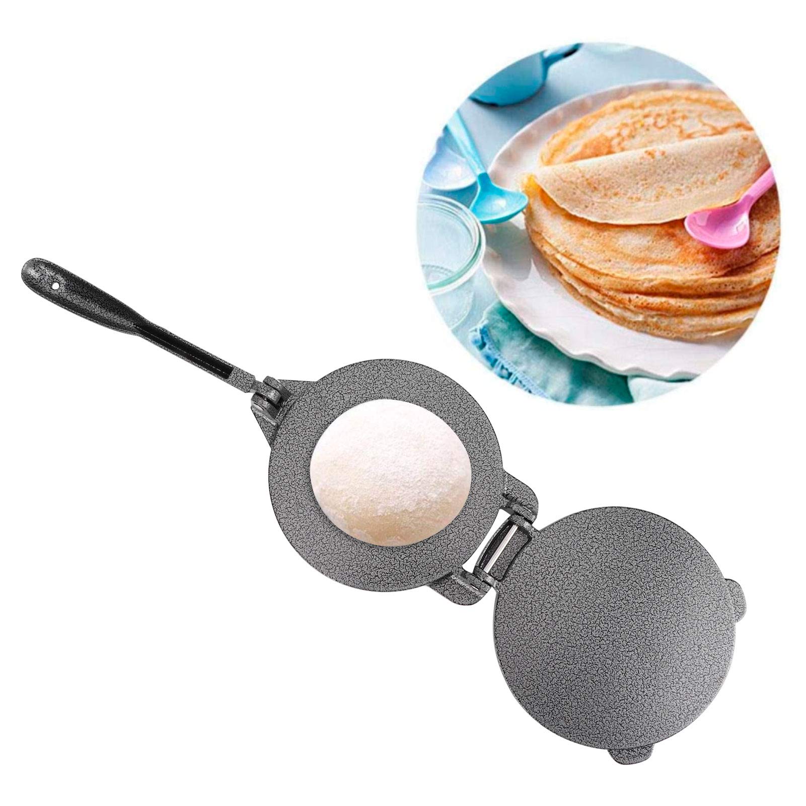 6.5 Inch Cast Iron Tortilla Press - Heavy Duty Tortilla Maker for Flour, Roti & Dough | Pre-Seasoned with Flaxseed Oil | Perfect for Mexican, Indian & Latin American Cuisine | Home Kitchen & Restaurant Use