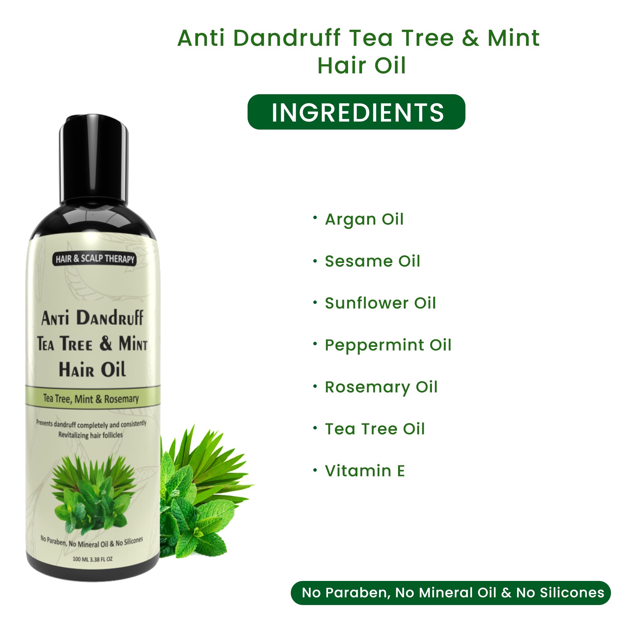 Manarya Sun's Heart Anti Dandruff Tea Tree & Mint Hair Oil 100ml - Natural Scalp Treatment for Dry Itchy Scalp & Hair Growth - Perfect for Daily Hair Care & Scalp Massage