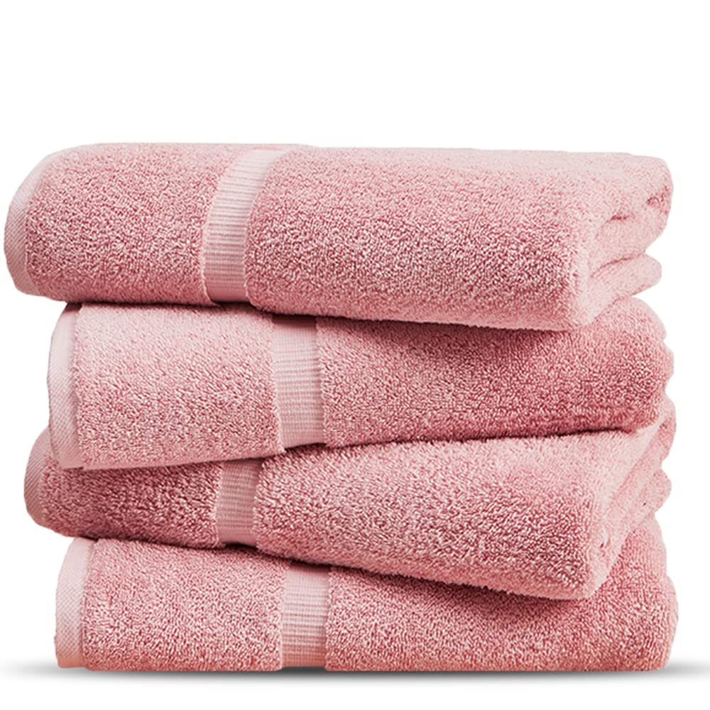 Premium Cotton Turkish Bath Towels - Ultra Soft & Highly Absorbent 4-Piece Set (Pink) | Luxury Spa, Beach & Home Use