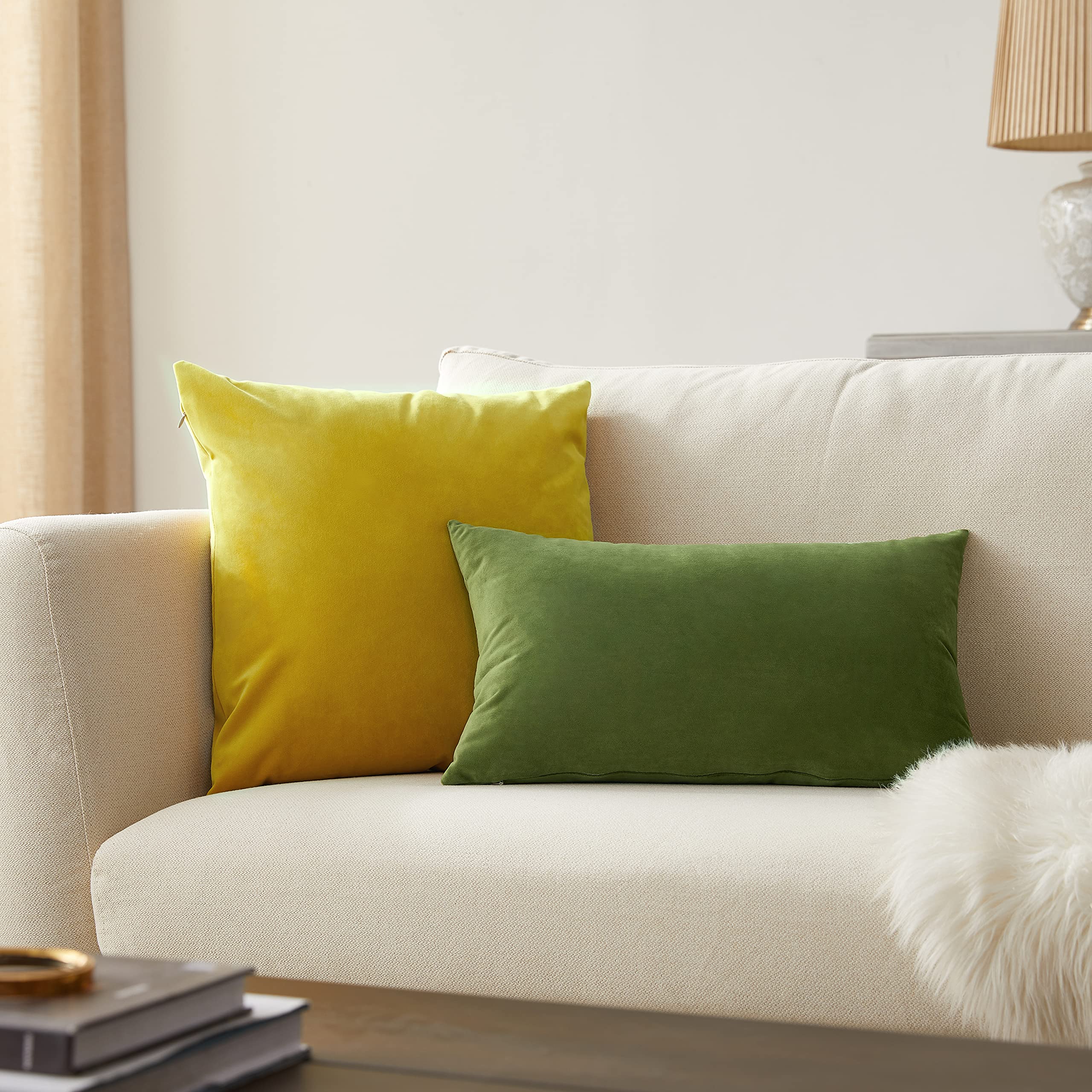 2 Pack Yellow Velvet Pillow Covers 20x20 Inches - Soft Decorative Throw Pillow Cases for Sofa, Couch, Bedroom Decor | Perfect for Living Room, Bedroom & Home Styling