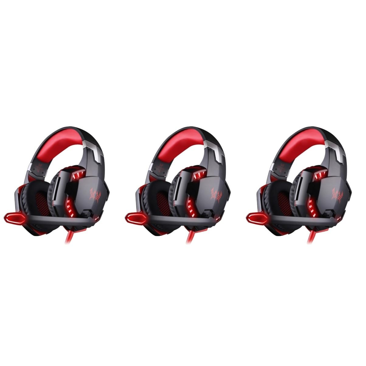 Jojofuny 3-Piece USB Gaming Headset with Microphone & LED Lights - Perfect for PC, PS4, Xbox Gaming & Online Chat
