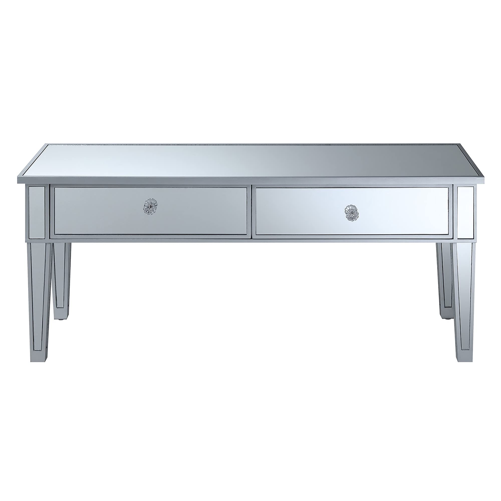Ergode Gold Coast Mirrored 2-Drawer Coffee Table - Modern Glass End Table with Storage for Living Room, Bedroom & Office Decor