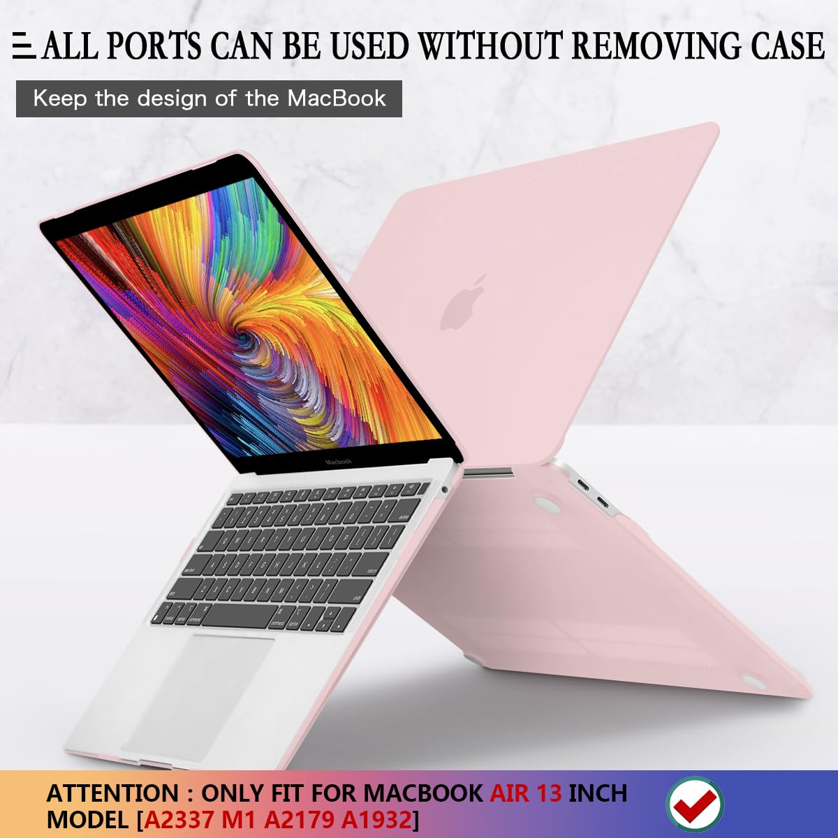 CISSOOK Pink Hard Shell Case for MacBook Air 13 Inch (A2337 M1/A2179/A1932 2021-2018) - Protective Cover with Keyboard Protector & Screen Protector | Perfect for School, Work & Travel | Touch ID Compatible