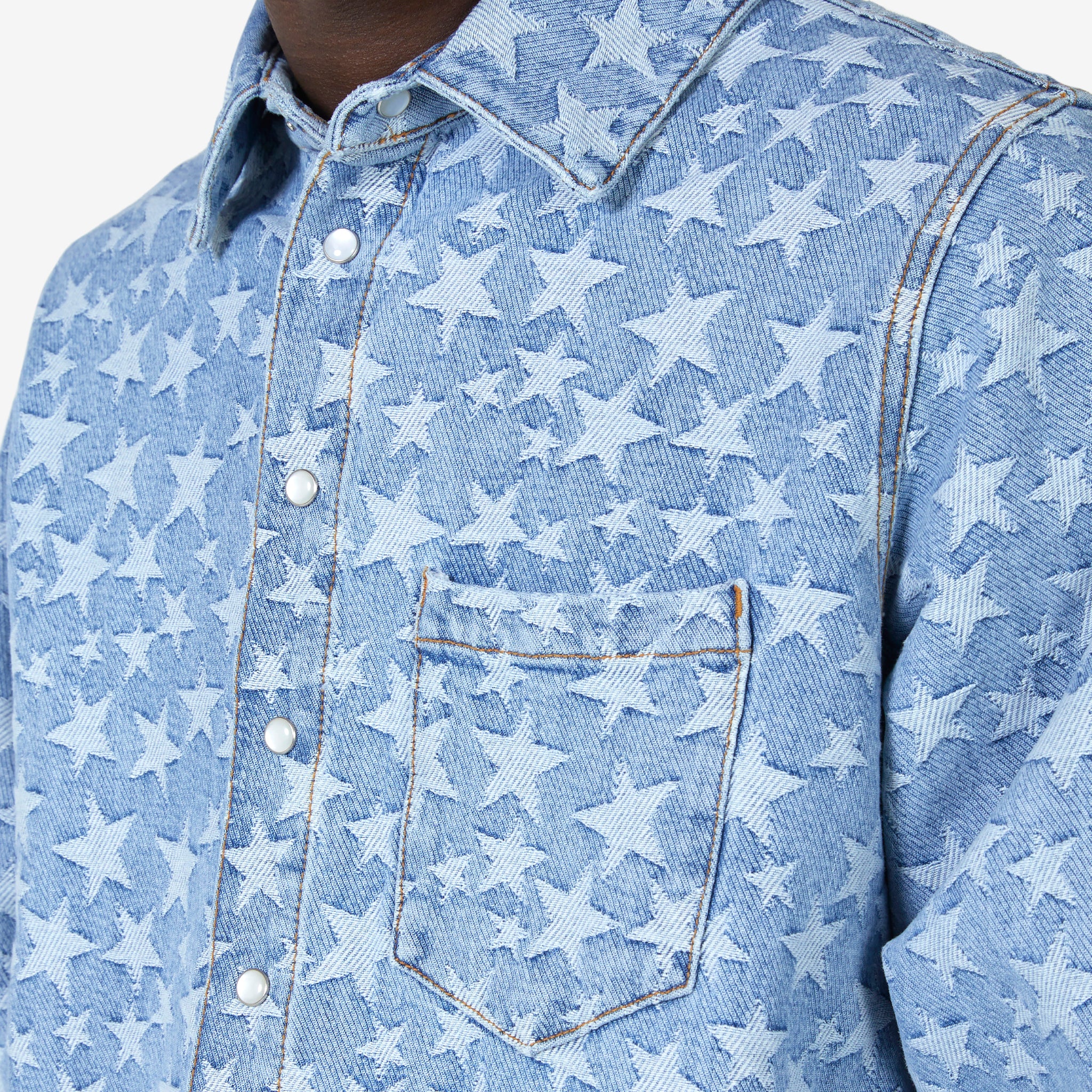 Light Blue Denim Jacquard Overshirt for Men - Stylish Casual Layering Shirt for Spring & Fall Outfits | Perfect for Work, Date Night & Weekend Wear