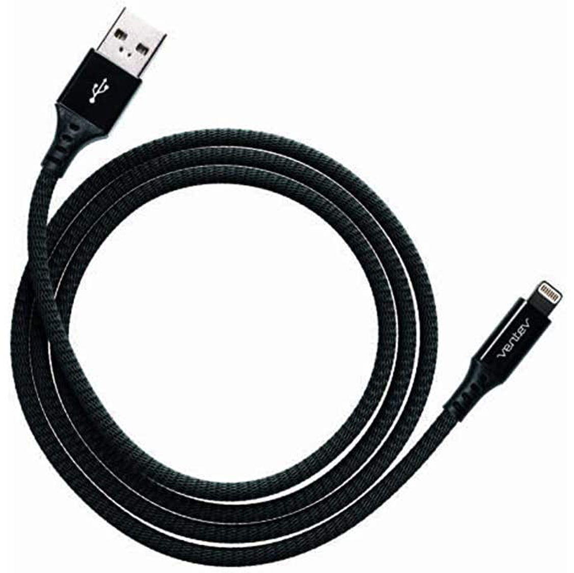 Ventev Alloy USB A to Lightning Cable 4 Feet - Black Onyx - Fast Charging & Data Sync for iPhone, iPad - Perfect for Home, Office & Travel