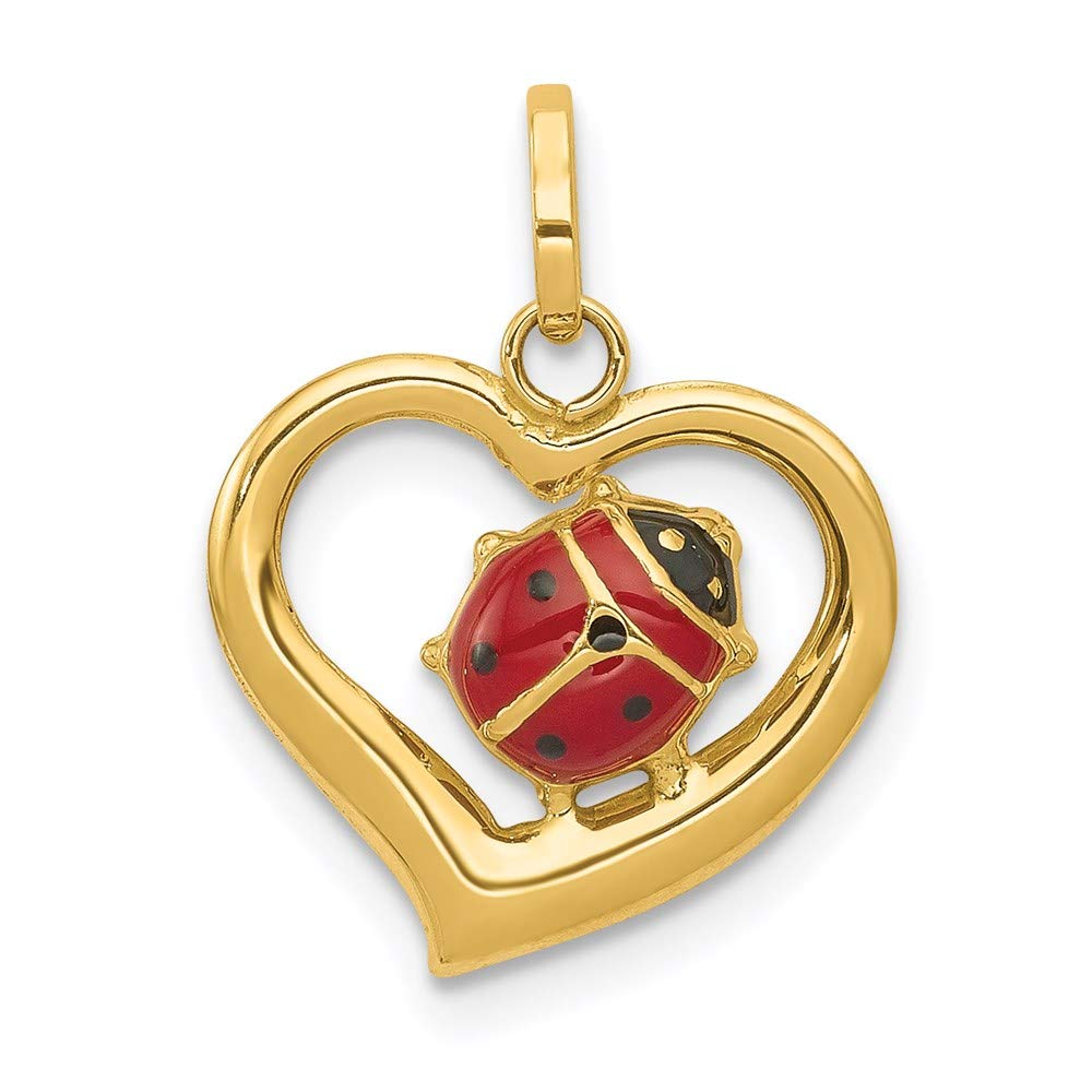 14k Yellow Gold Open Heart Enameled Ladybug Pendant Necklace - 14mm Black Bow Charm for Women | Perfect Gift for Birthday, Anniversary & Valentine's Day