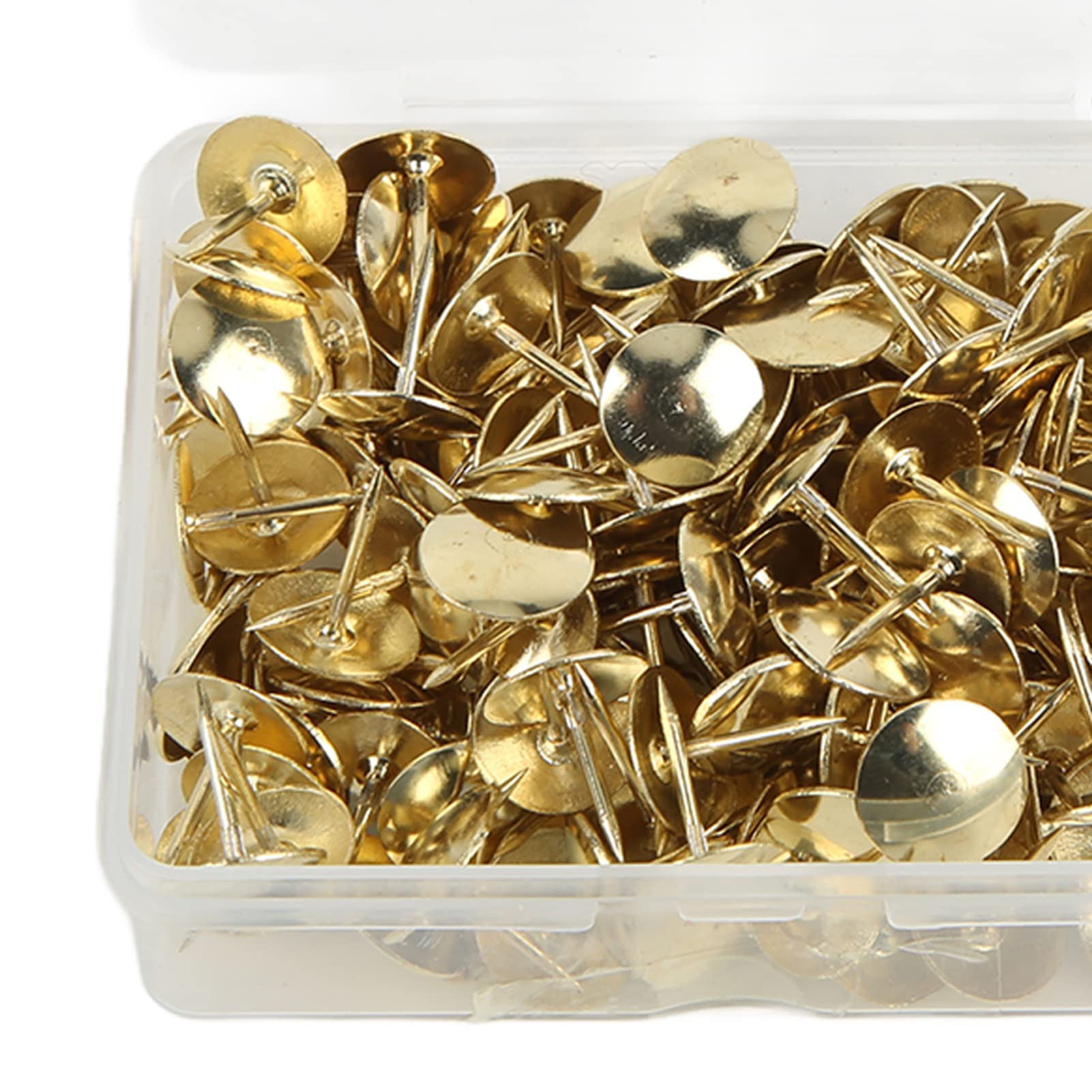 200Pcs Gold Thumb Tacks 1.2cm - Flat Push Pins for Cork Board, Bulletin Board, Office, Classroom & Home Decor - Durable Iron Thumbtacks for Wall Art, Photos & Notes Organization