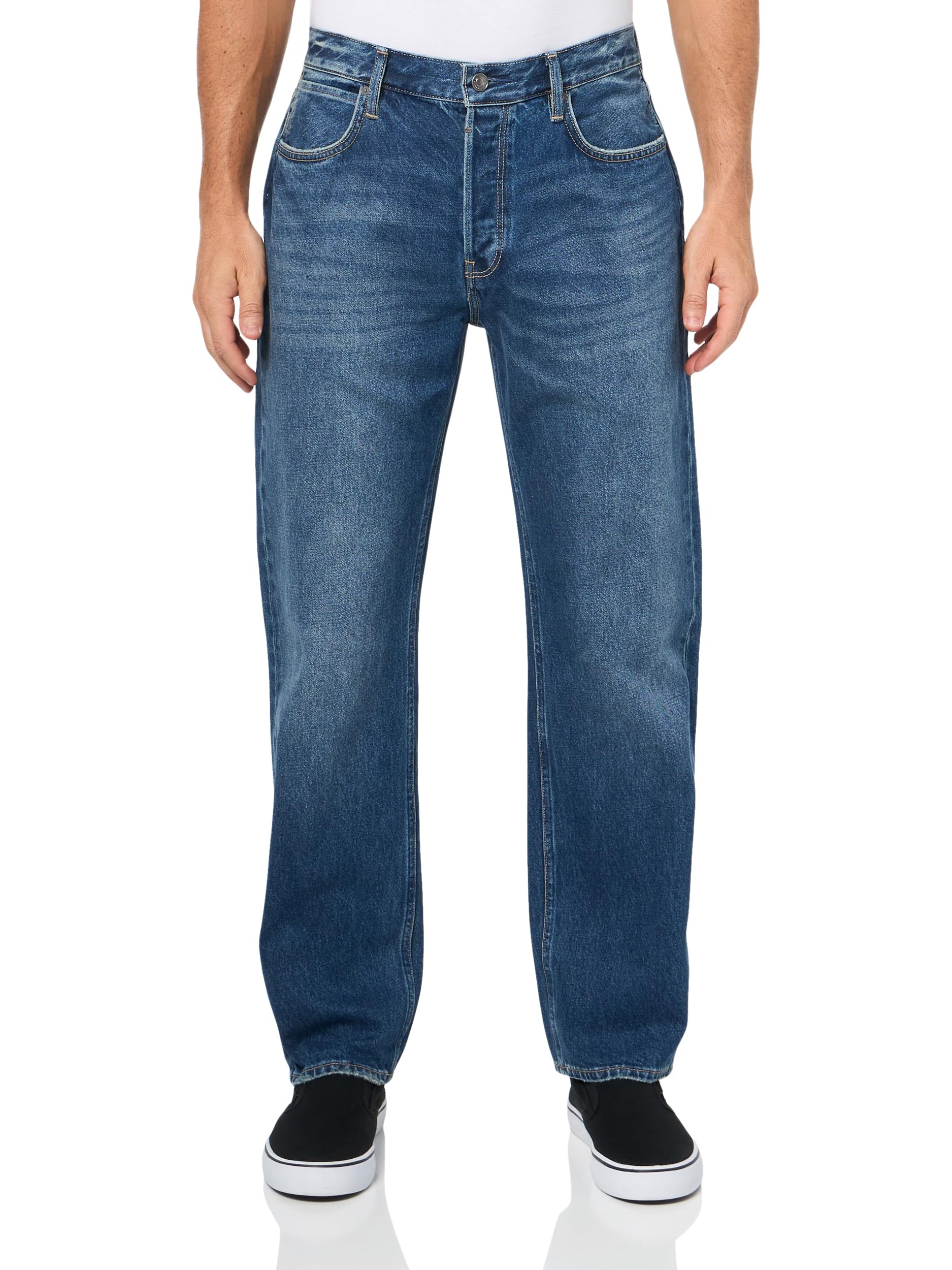 Men's Reid Straight Fit Denim Jeans - Classic Blue Stretch Comfort Jeans for Casual Wear & Everyday Outfits