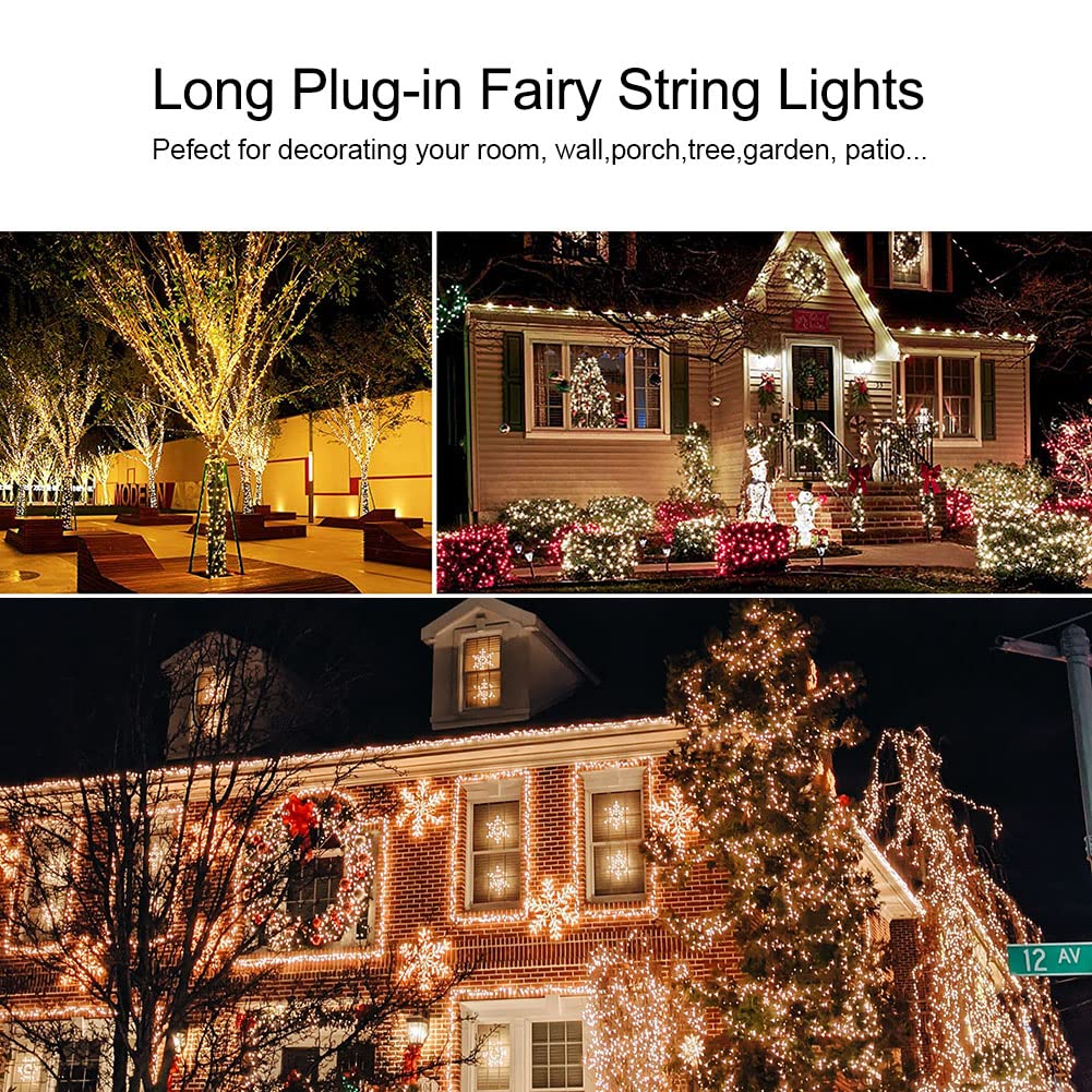 200FT LED Fairy String Lights with 600 LEDs - Waterproof Outdoor/Indoor Plug-In Lights with Remote Control - Perfect for Bedroom, Living Room, Backyard, Patio, Garden, Wedding & Christmas Decorations