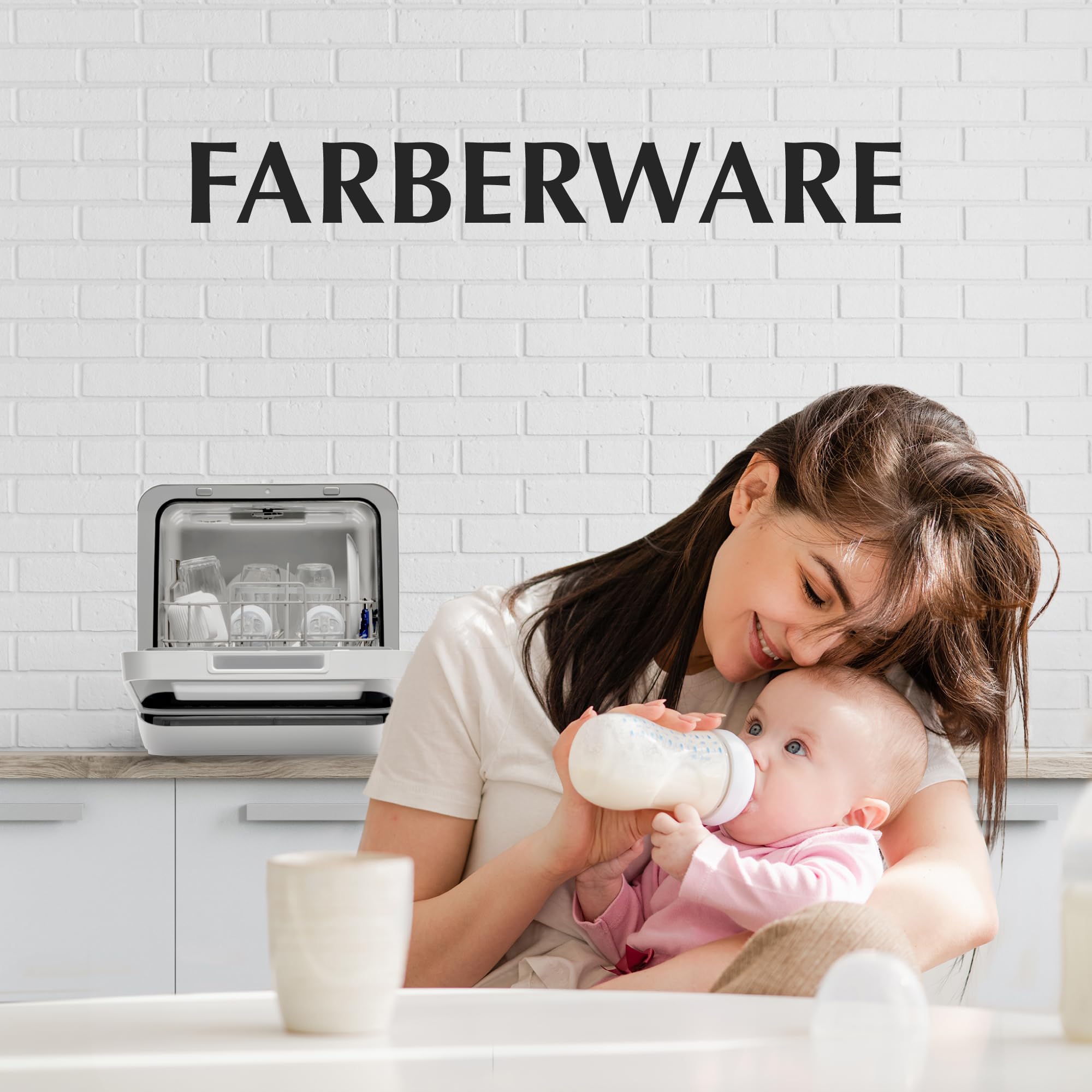 Farberware Portable Countertop Dishwasher with 5-Liter Built-in Water Tank - 5 Wash Programs for Home, RV, Apartment & Small Spaces - Compact Dishwasher for Dishes, Glasses & Baby Bottles - Perfect for Kitchen, Dorm, Camping & Tiny Homes